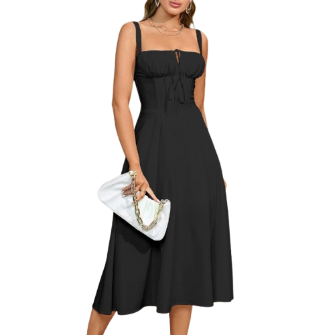 ARIELLOU™ Sophisticated Lace-Up Square-Neck Midi Dress