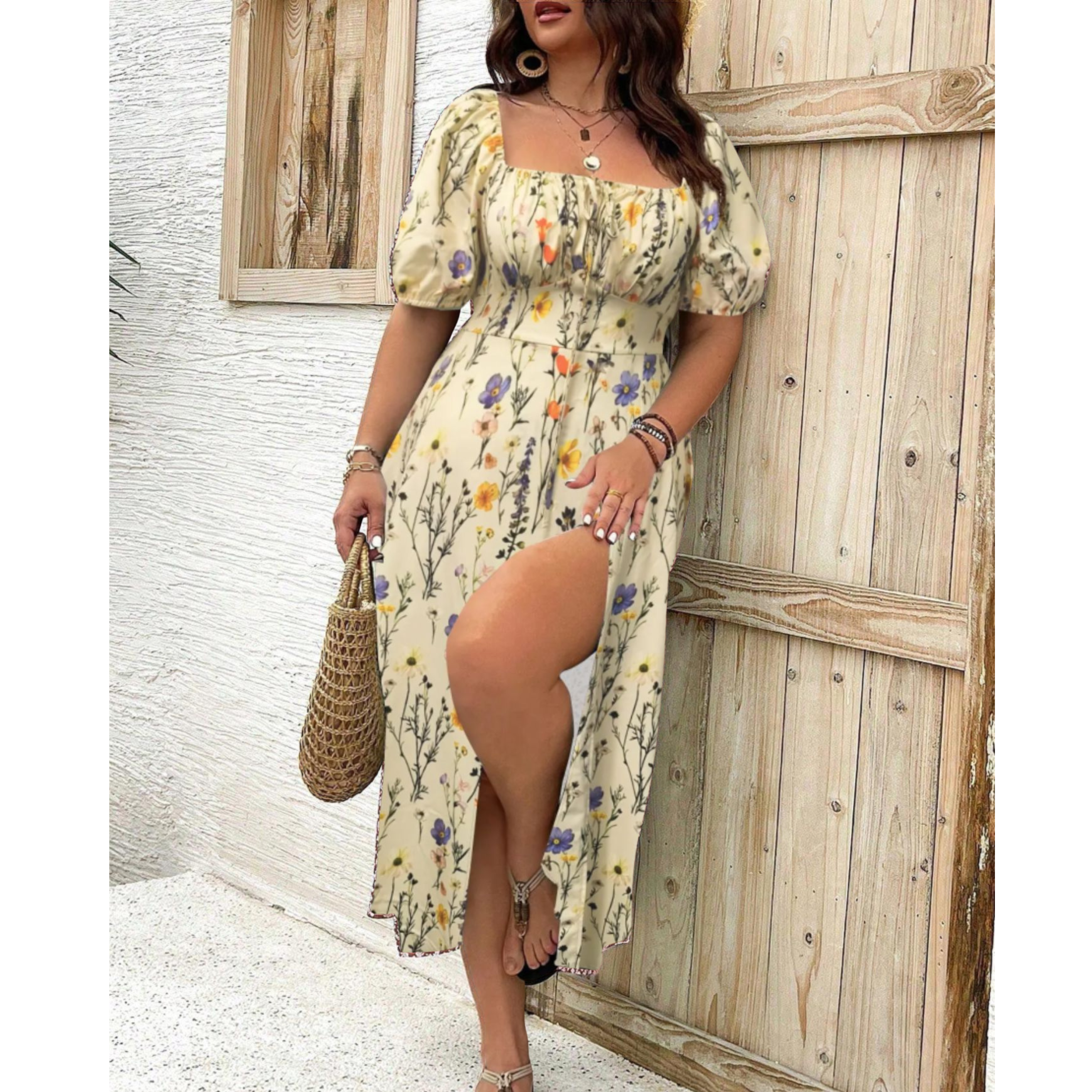 VEYA™ Classy Plus-Size Puff-Sleeve Maxi Dress – Timeless Elegance for Every Figure