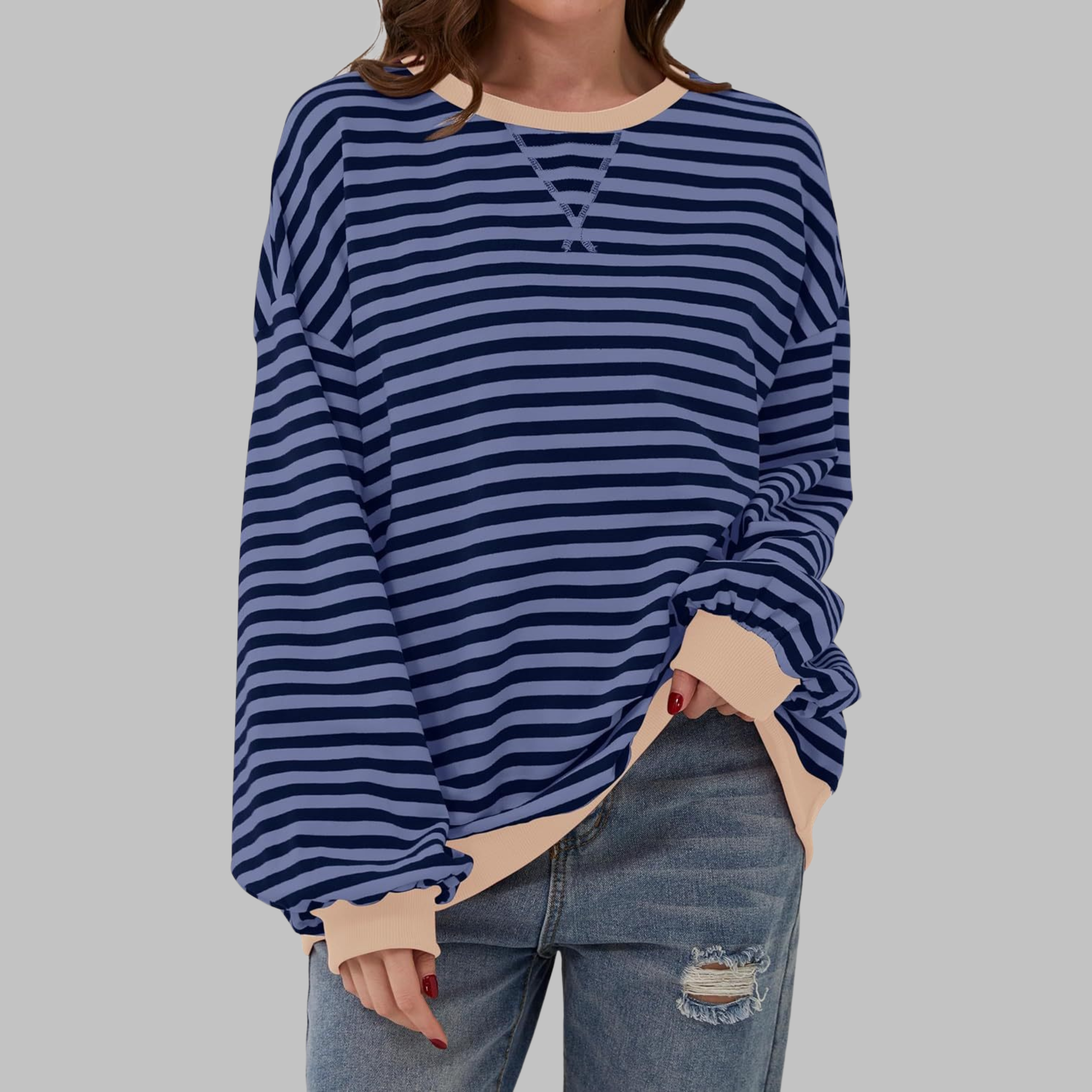 LUKA™ Casual Long-Sleeve Round-Neck Striped Sweatshirt – Everyday Comfort and Style