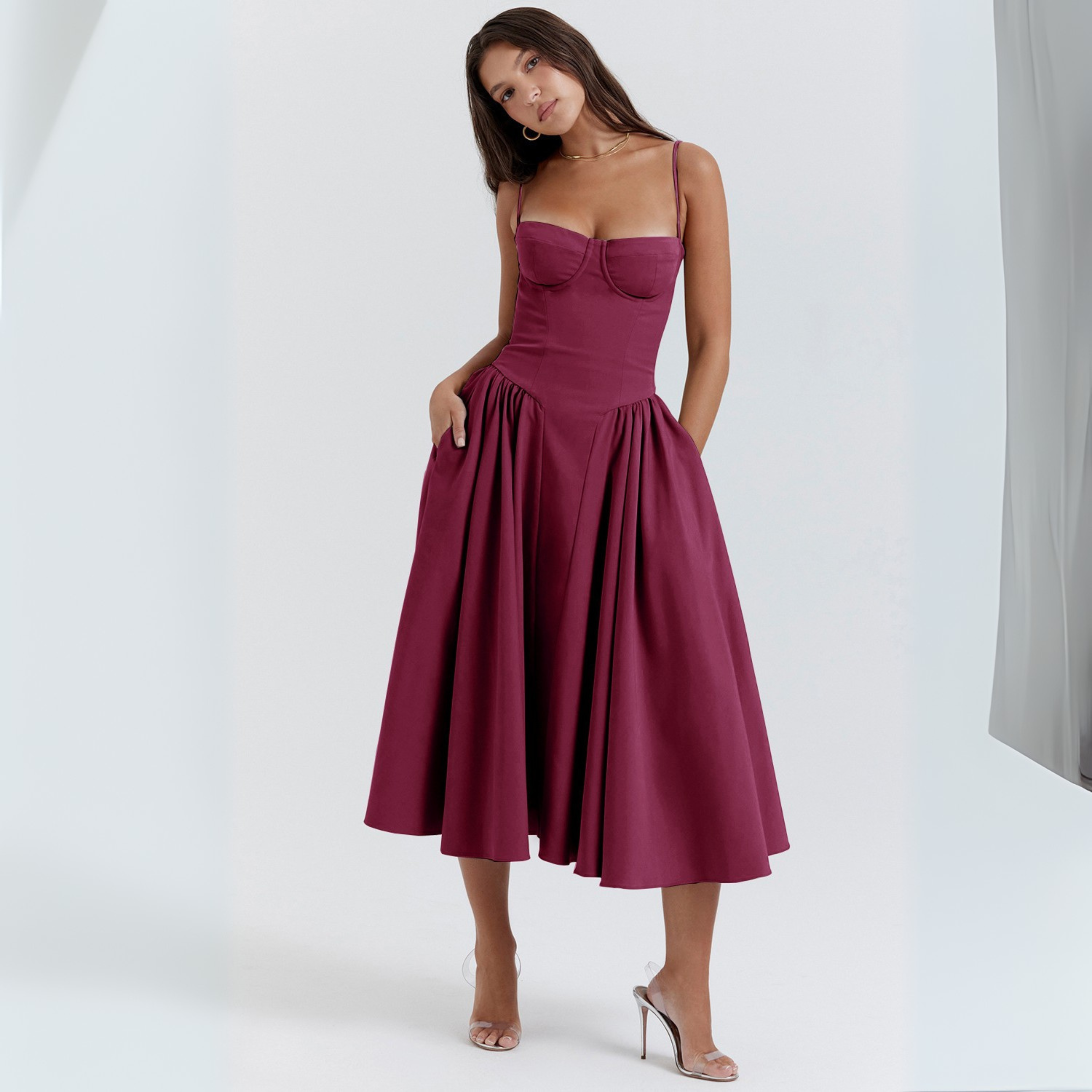 TRENTA™ - Sleek Spaghetti-Strap Bodycon Midi Dress for a Chic, Figure-Hugging Look