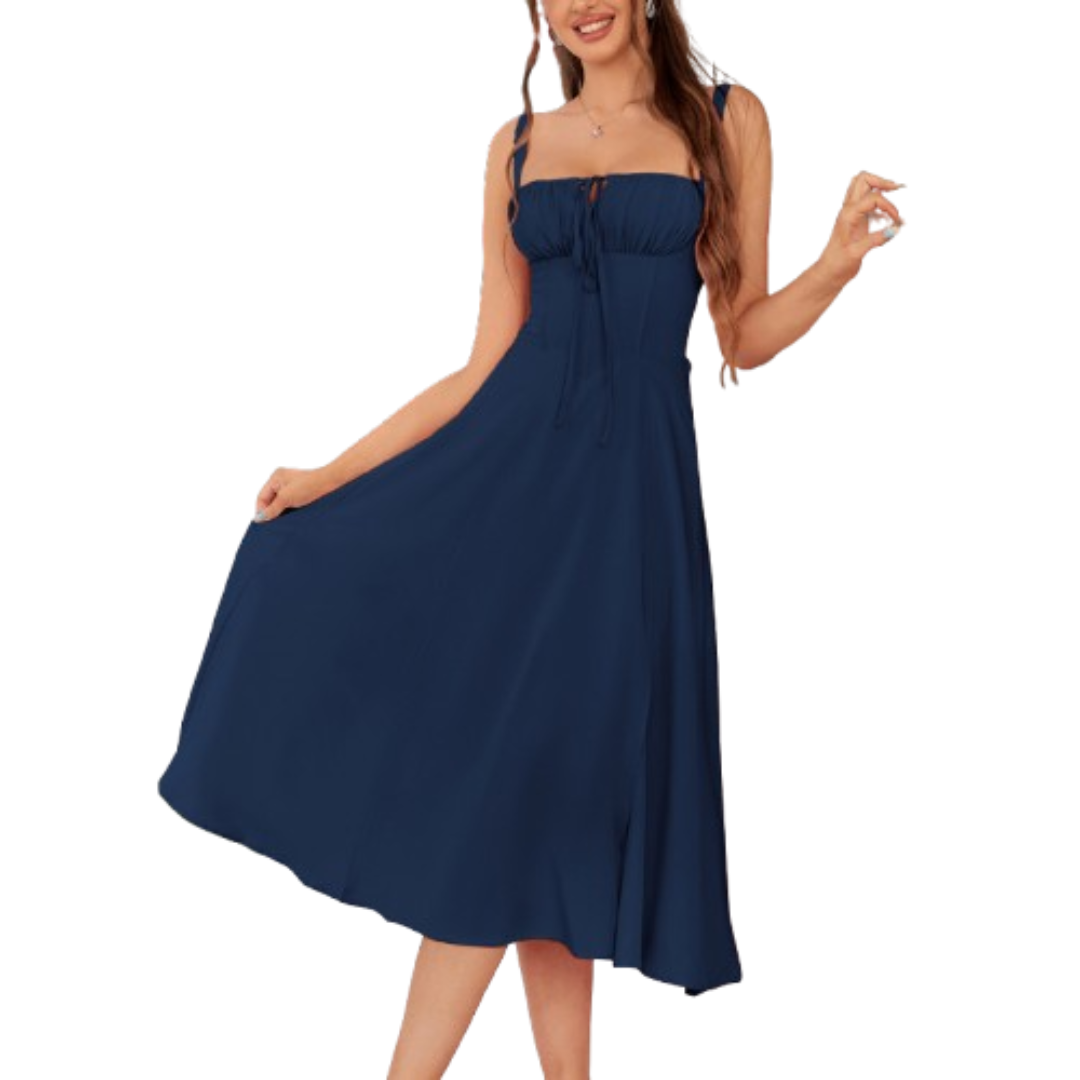 ARIELLOU™ Sophisticated Lace-Up Square-Neck Midi Dress