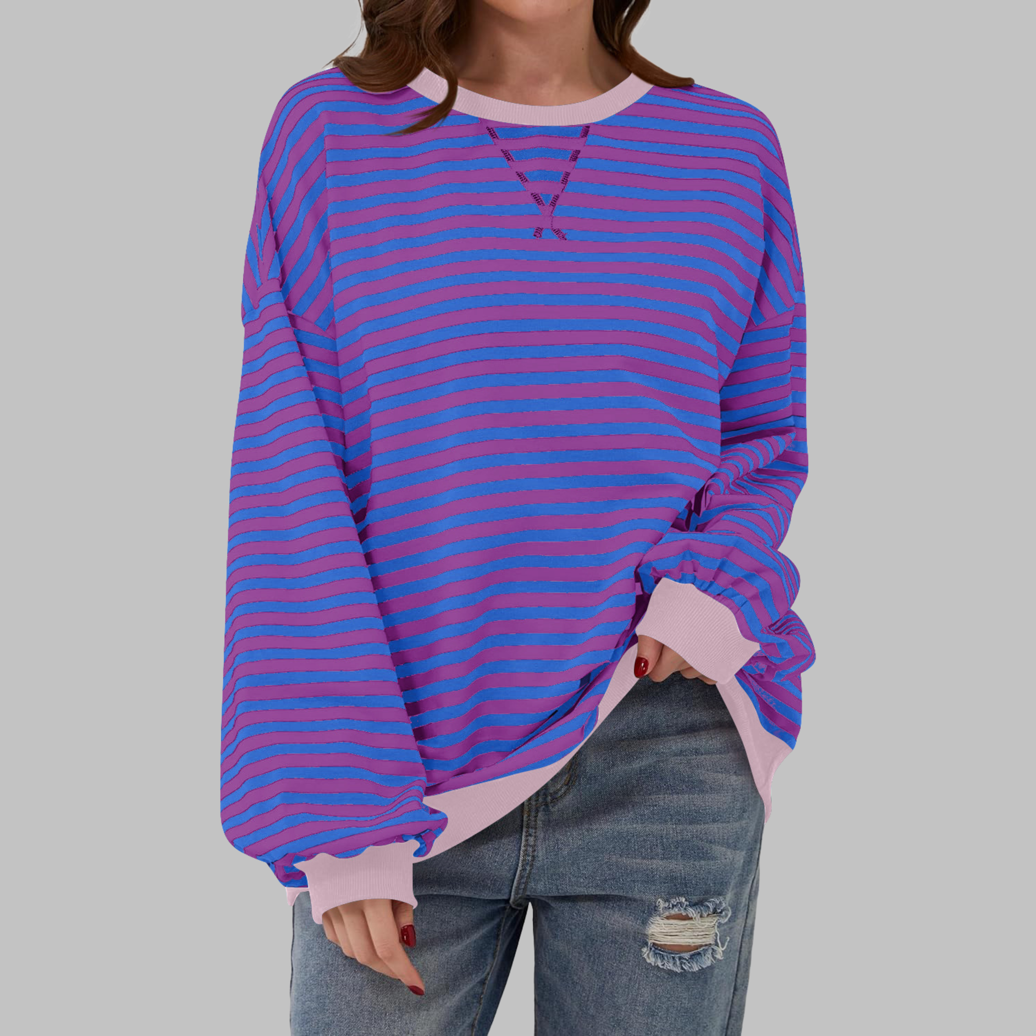 LUKA™ Casual Long-Sleeve Round-Neck Striped Sweatshirt – Everyday Comfort and Style
