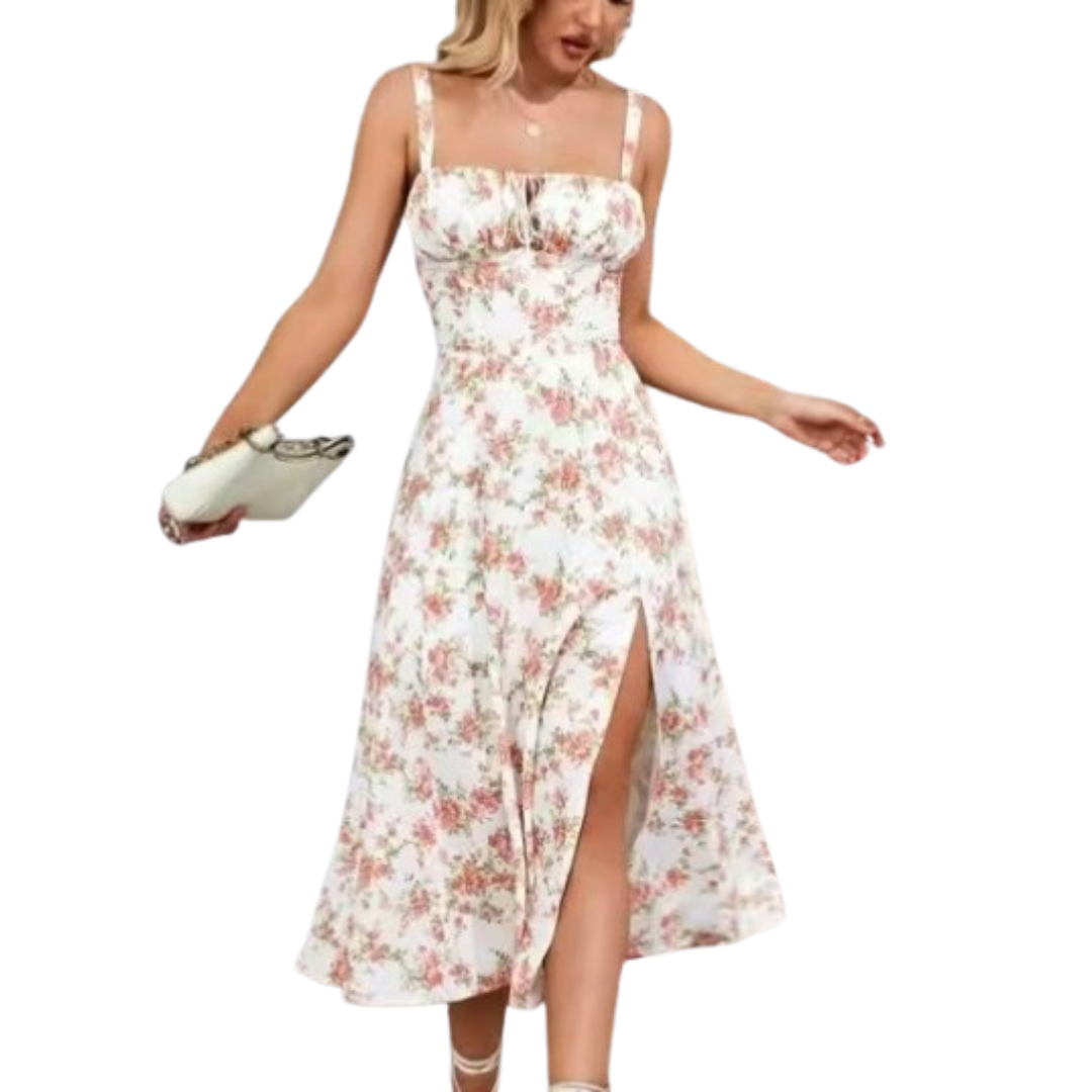 ARIELLOU™ Sophisticated Lace-Up Square-Neck Midi Dress