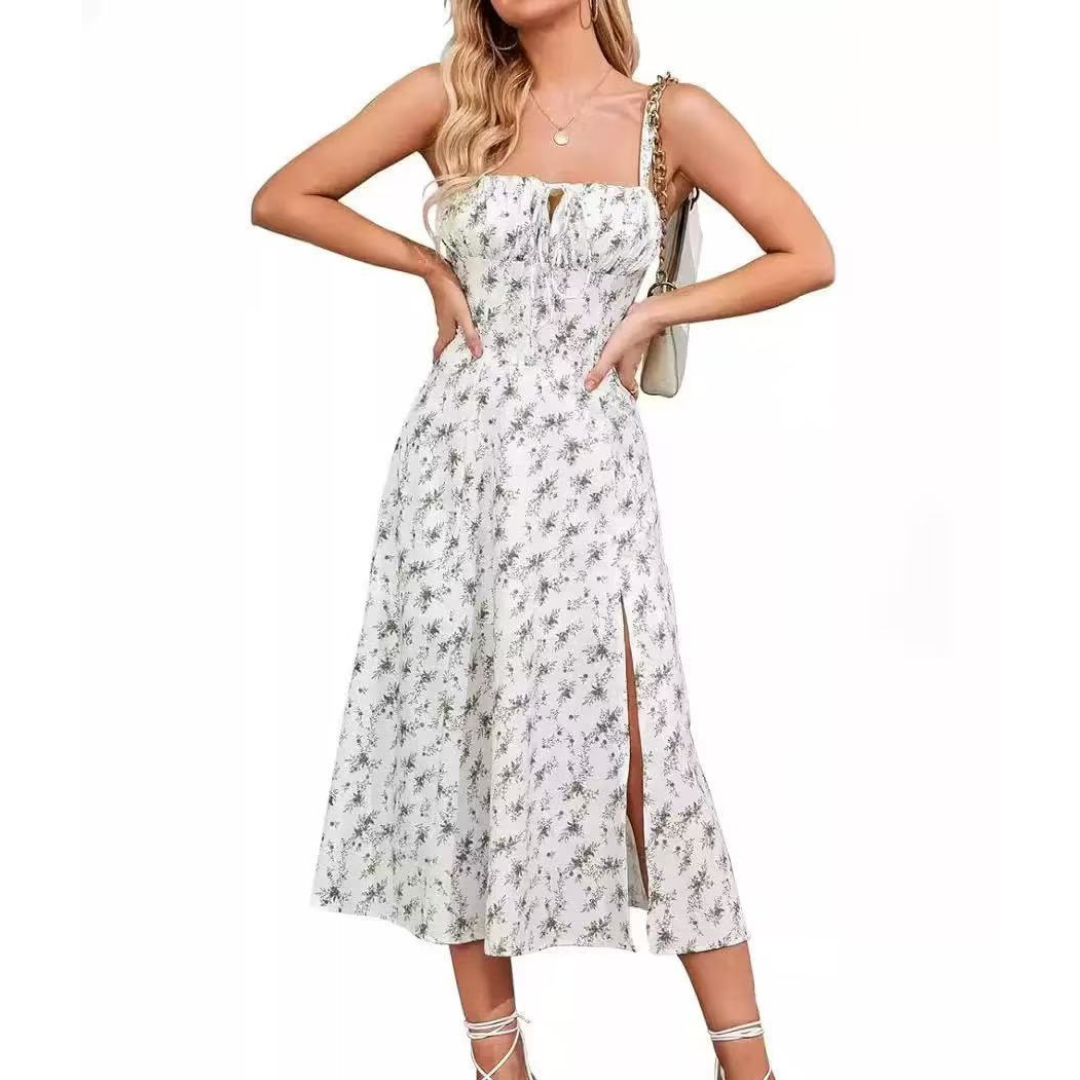 ARIELLOU™ Sophisticated Lace-Up Square-Neck Midi Dress