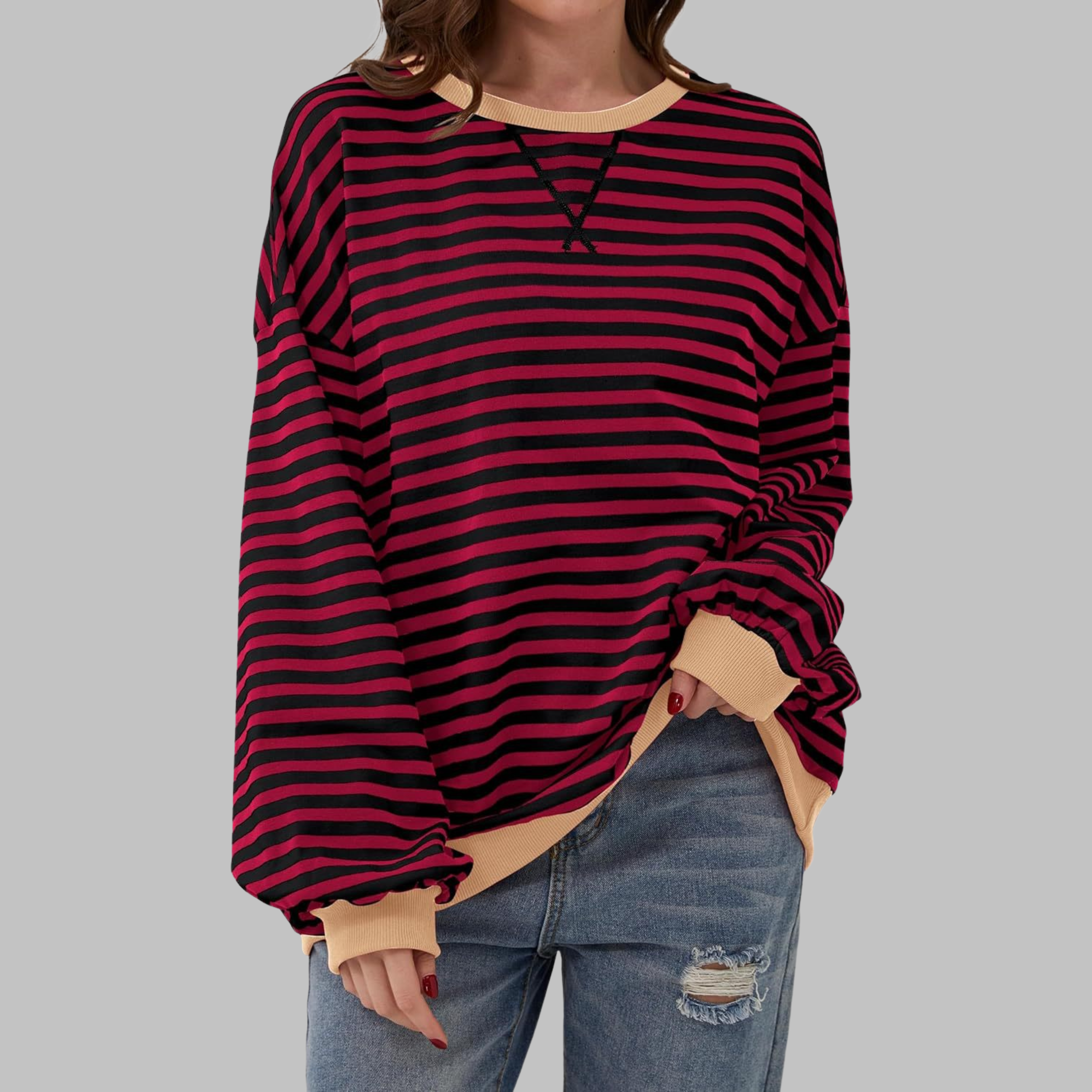 LUKA™ Casual Long-Sleeve Round-Neck Striped Sweatshirt – Everyday Comfort and Style