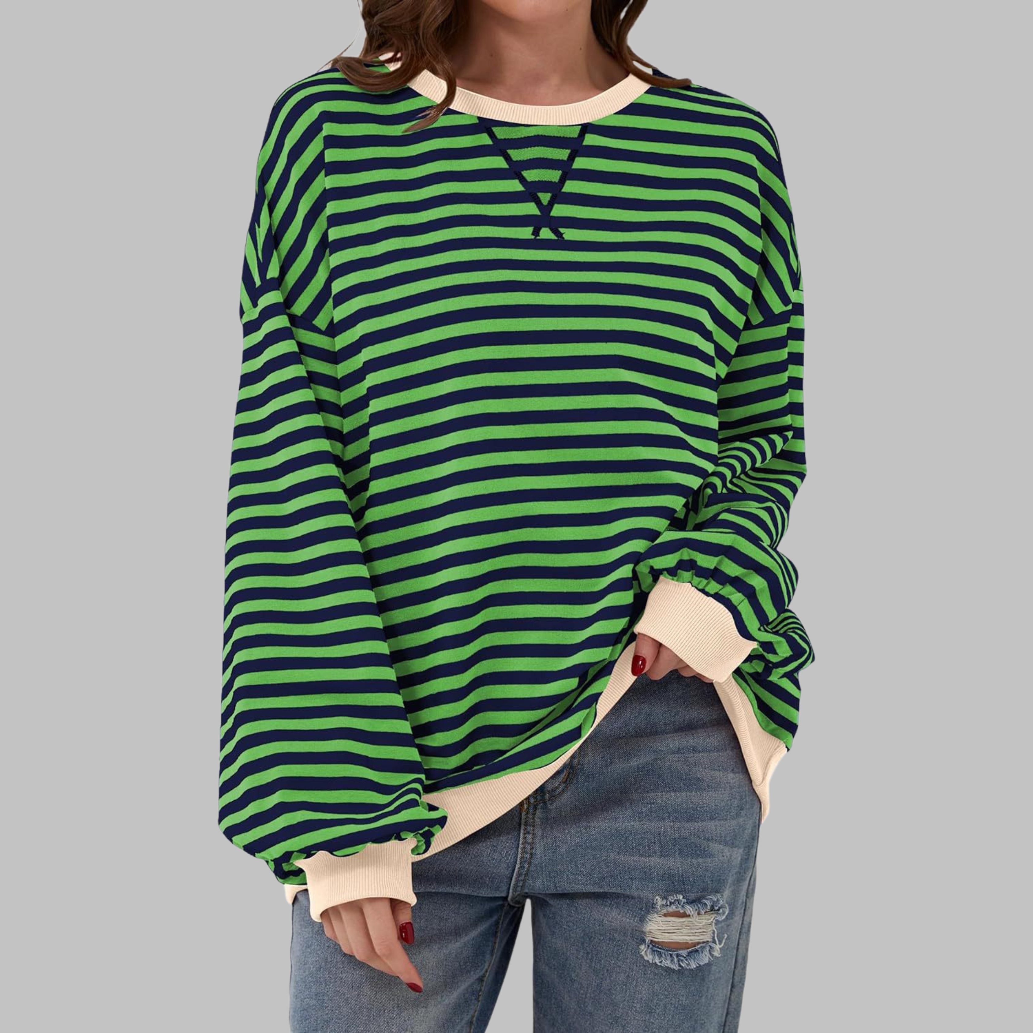 LUKA™ Casual Long-Sleeve Round-Neck Striped Sweatshirt – Everyday Comfort and Style