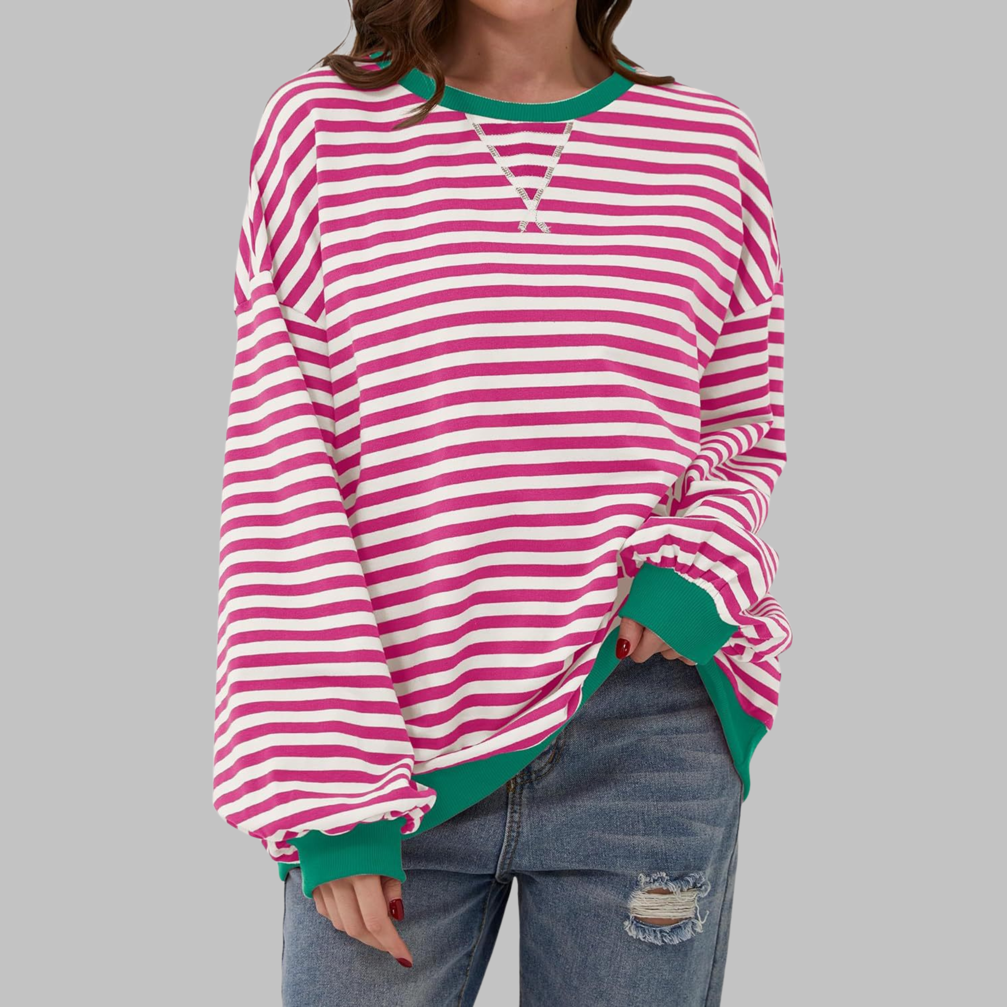 LUKA™ Casual Long-Sleeve Round-Neck Striped Sweatshirt – Everyday Comfort and Style