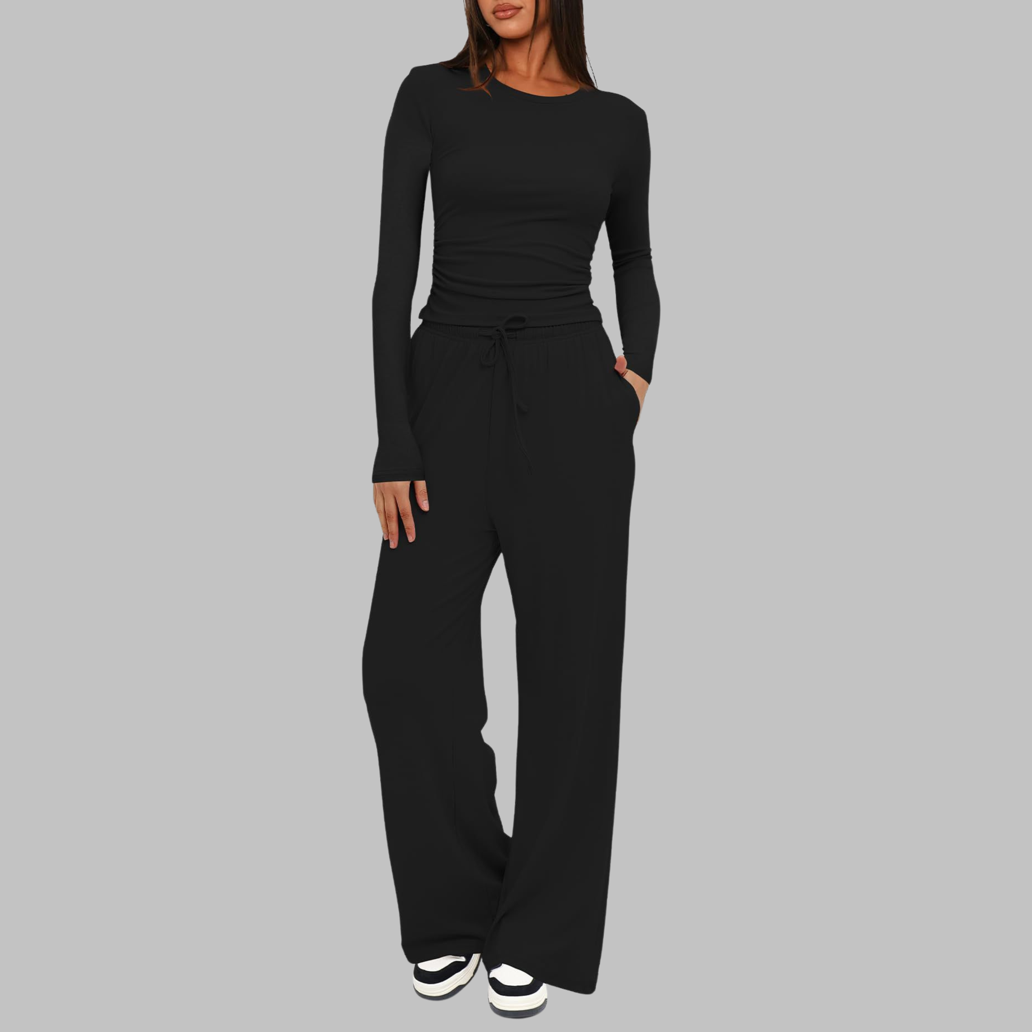 JANNY™ Effortless Casual Long-Sleeve Top & Wide-Leg Pants Set
