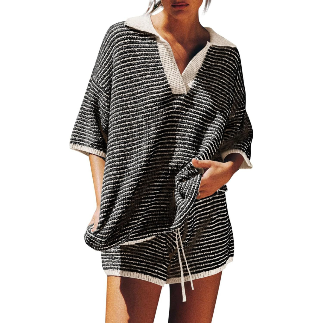 CONNY™ Effortless Casual Striped Knit Summer 2-Piece Set