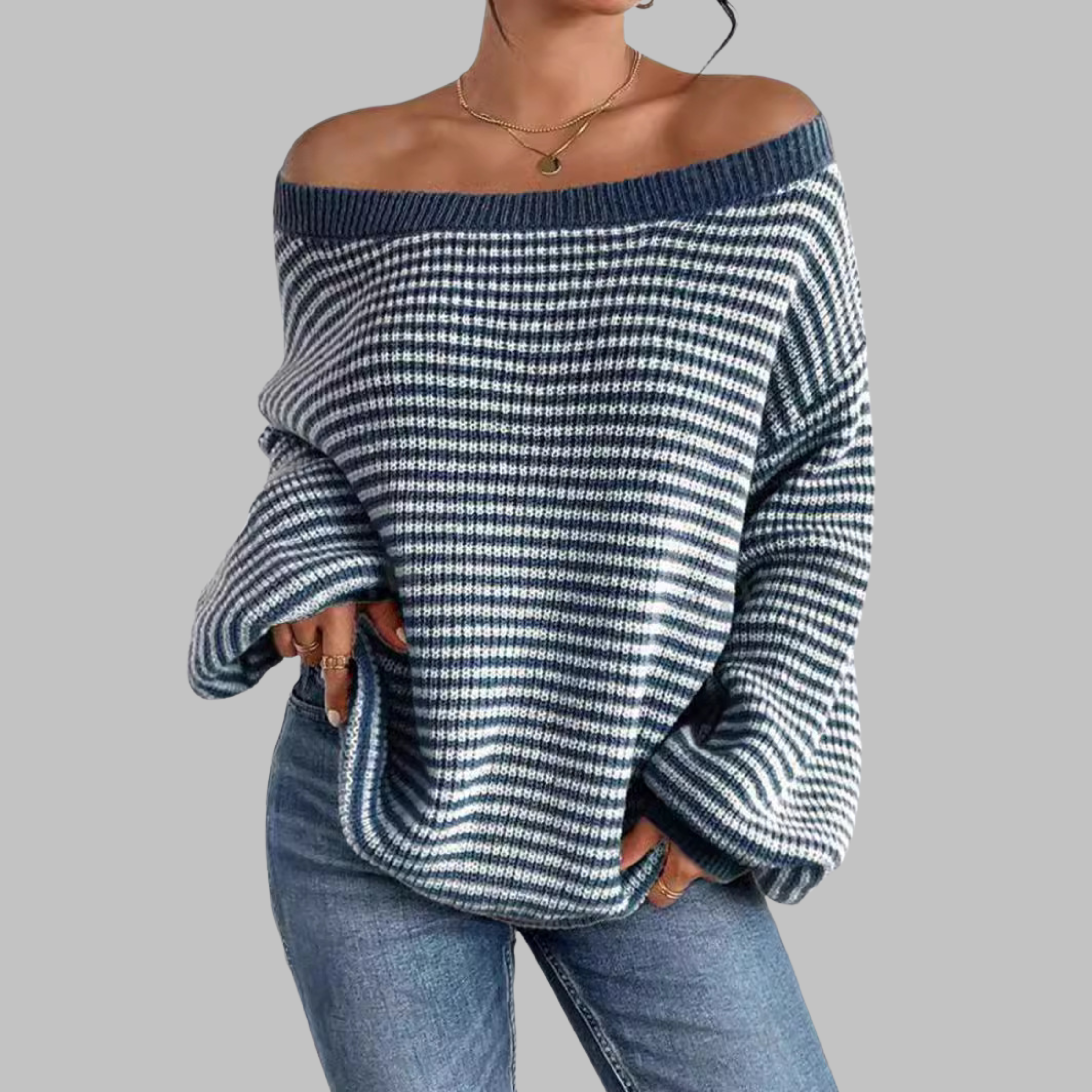 SURI™ Cozy Striped Drop-Shoulder Long-Sleeve Knit Sweater