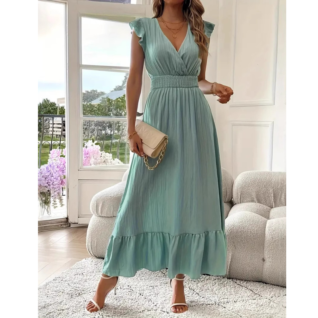 AVALERI™ Elegant Shirred-V-Neck Summer Maxi Dress