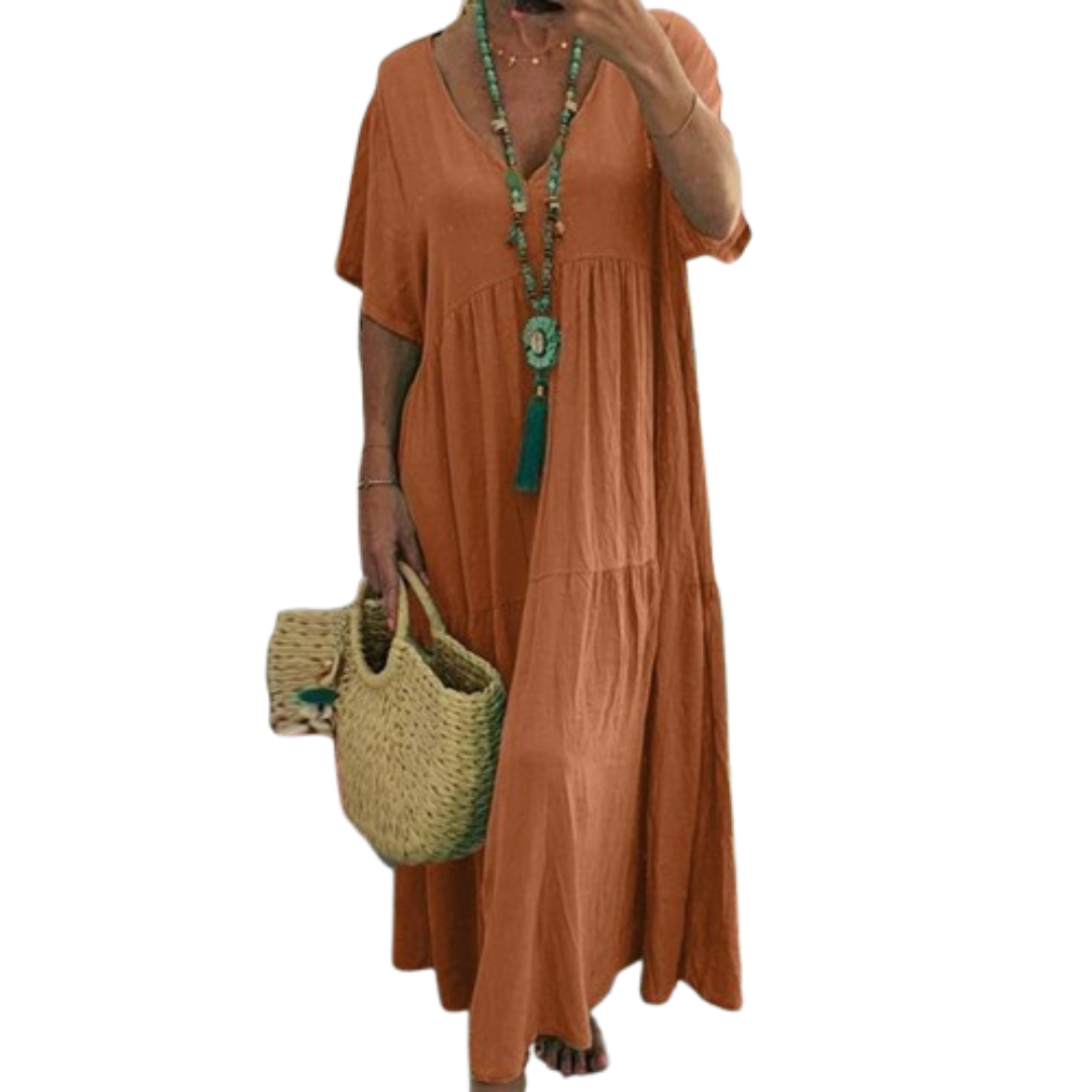 VIVIANI™ – Effortless V-Neck Casual Boho Dress with Flowy Ruffles