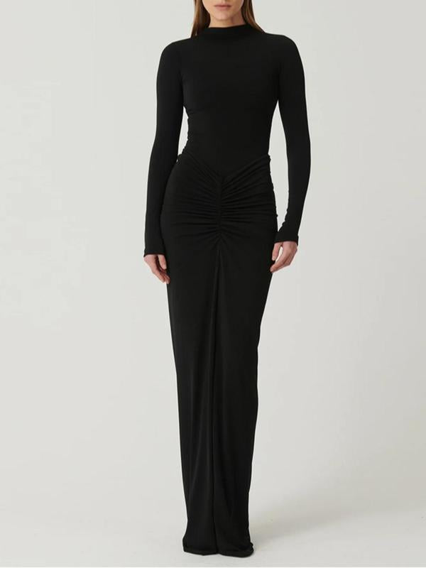 BETTY™ - Elegant Ruched Long-Sleeve Maxi Dress with a Mock Bodycon Silhouette