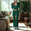 SINA™ Casual V-Neck Long-Sleeve Crop Top & Pants Set – Effortless Everyday Chic