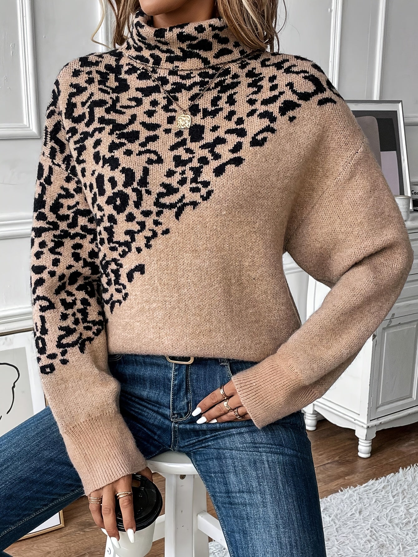 ZAYNA™ Leopard Print Knit Sweater