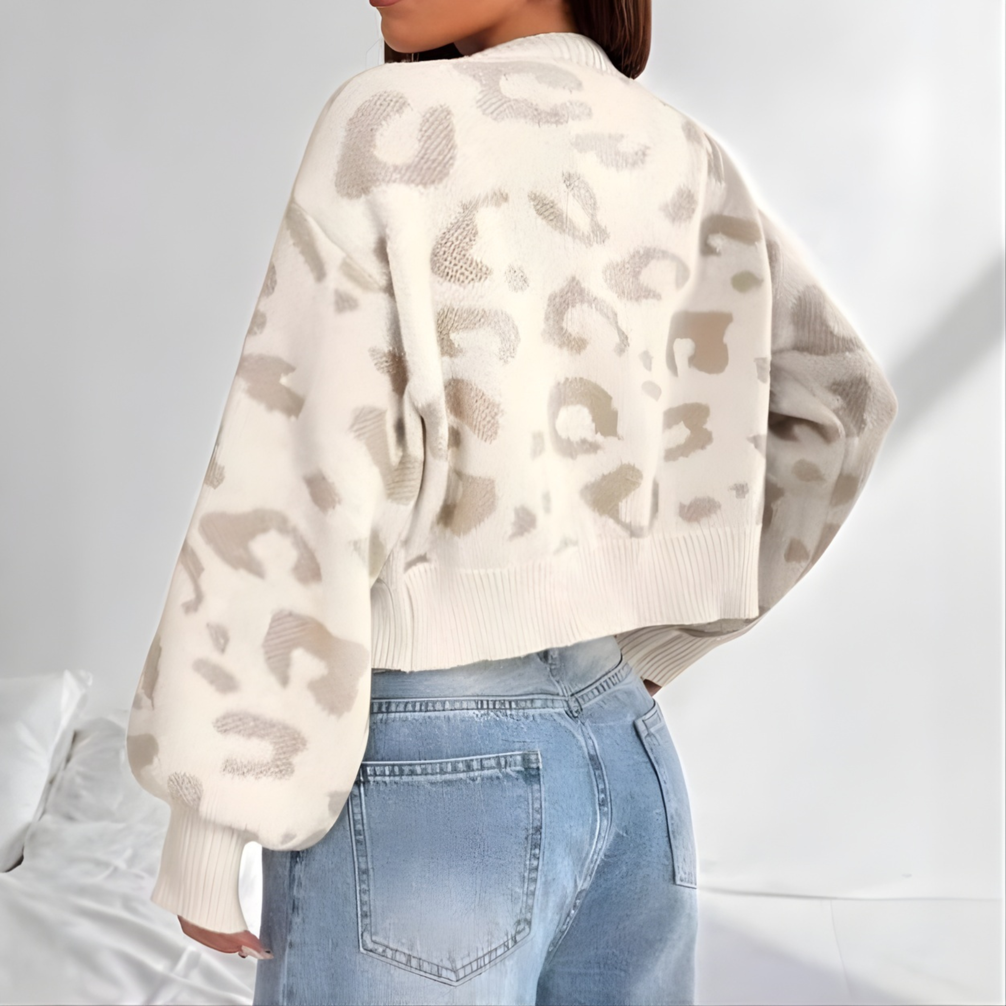 AVIA™ Cozy Leopard-Print Lantern-Sleeve Cardigan
