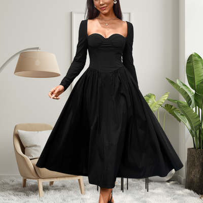 AKILA™ Glamorous Heart-Neckline Long-Sleeve A-Line Maxi Dress
