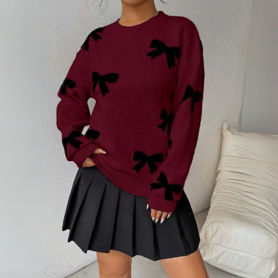 VISAY™ Cozy Bow-Print Pullover Sweater