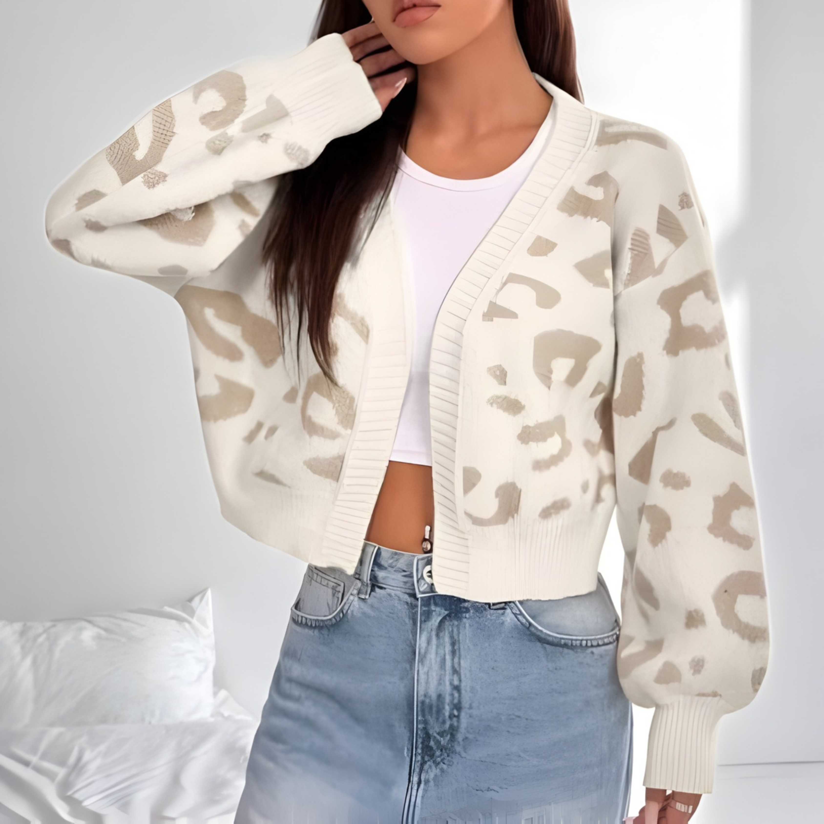 AVIA™ Cozy Leopard-Print Lantern-Sleeve Cardigan