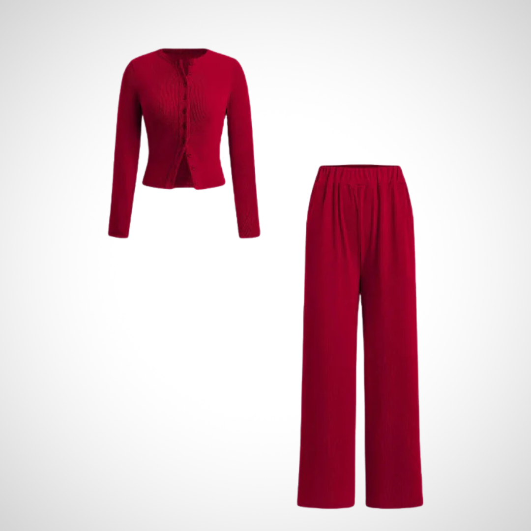 COLY™ Cozy Button-Front Long-Sleeve Top and Matching Pants Set