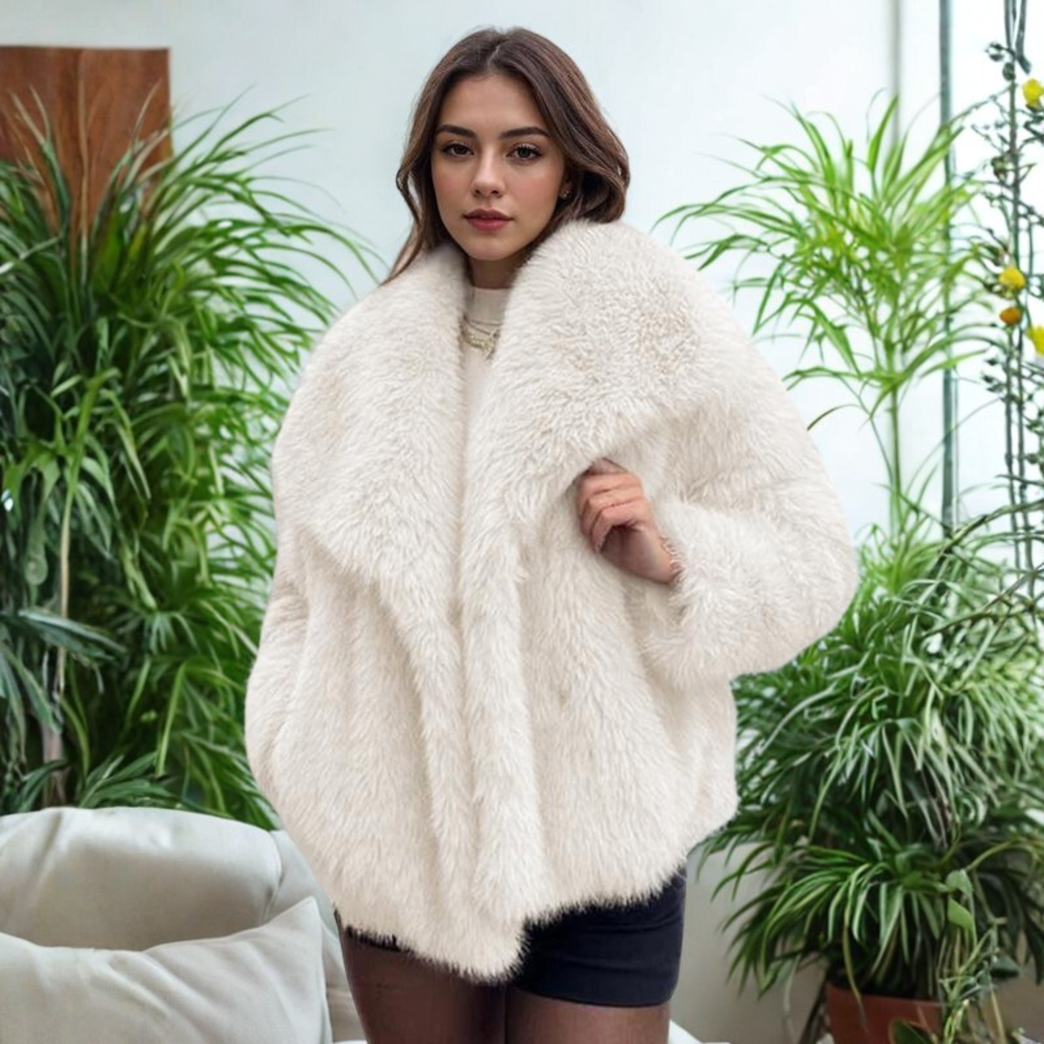 Corrine™ - Elegant Long-Sleeve Collared Fuzzy Coat