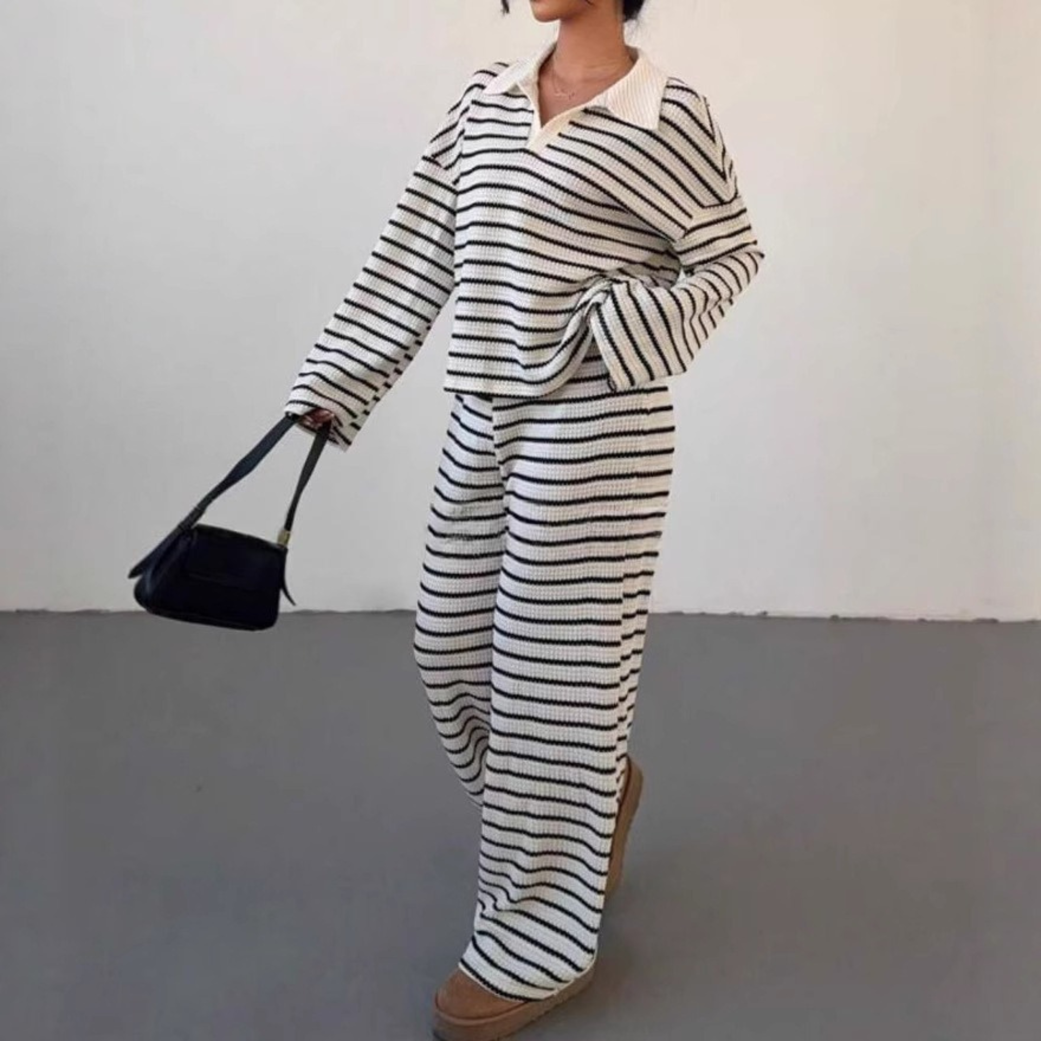 SALI™ Casual Striped V-Neck Long-Sleeve Top & Pants Set