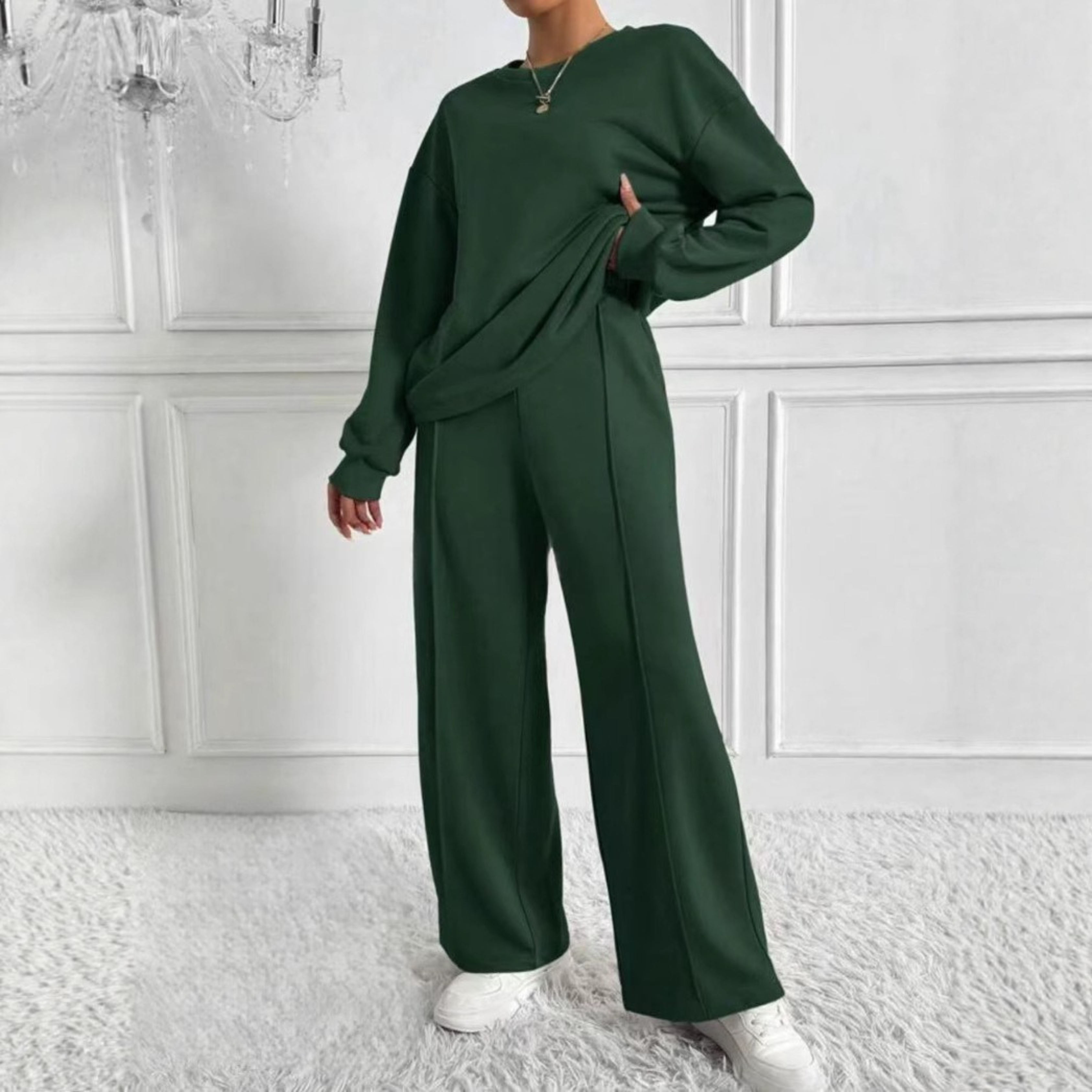 TINIDOR™ Cozy Casual Long-Sleeve Sweatshirt & High-Waisted Pants Set