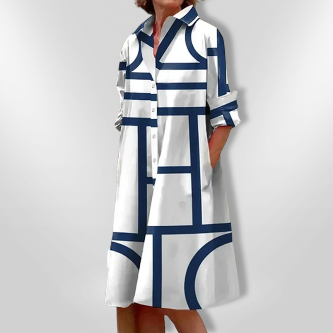 CHEZKA™ - Sophisticated Geometric Midi Dress