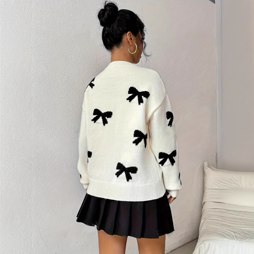 VISAY™ Cozy Bow-Print Pullover Sweater