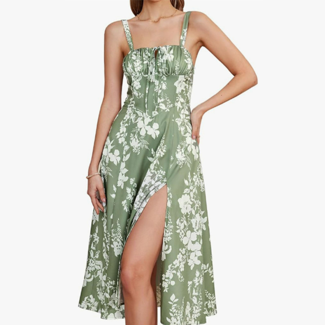 ARIELLOU™ Sophisticated Lace-Up Square-Neck Midi Dress