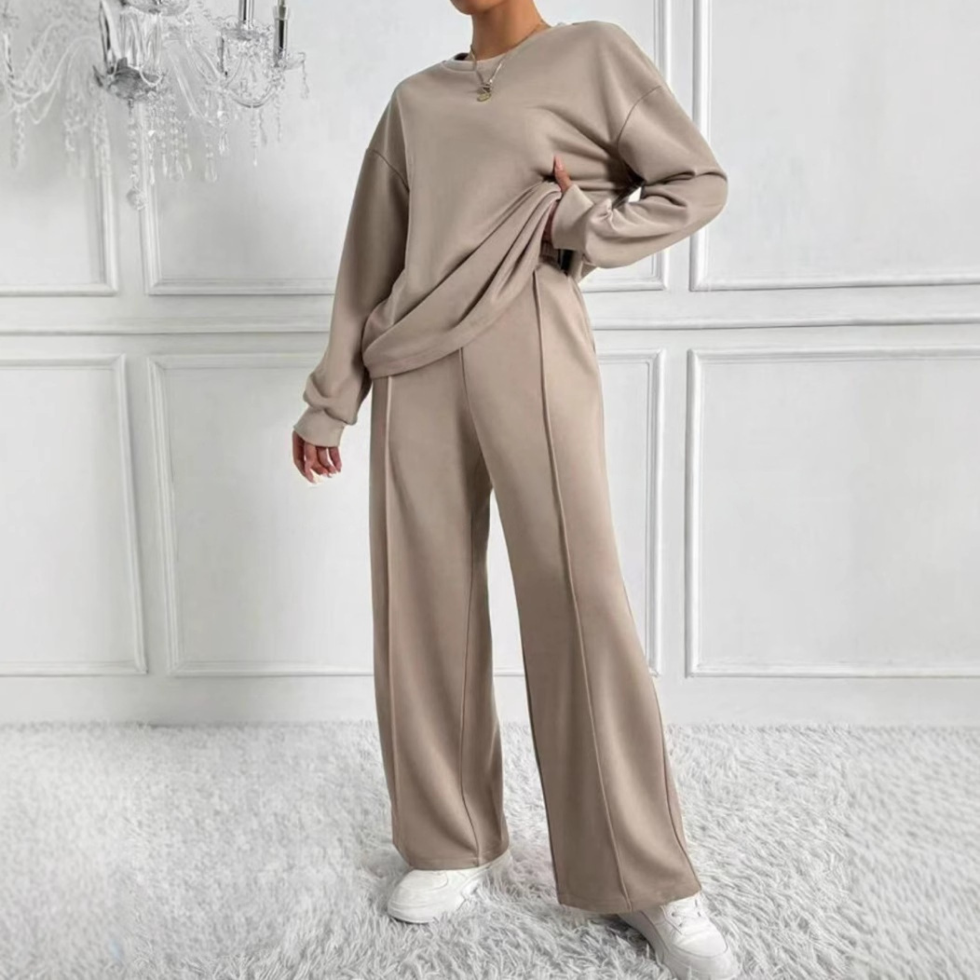 TINIDOR™ Cozy Casual Long-Sleeve Sweatshirt & High-Waisted Pants Set