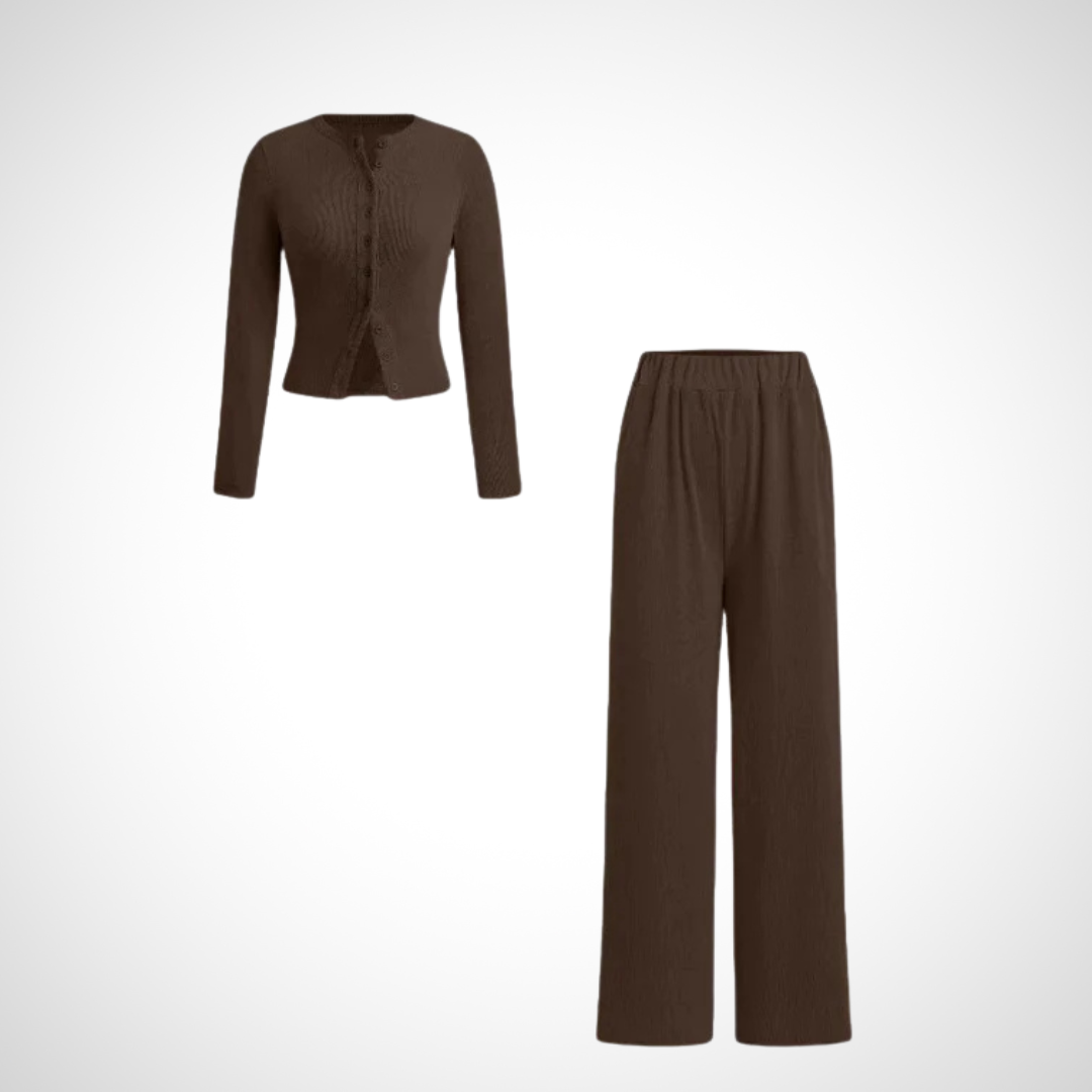 COLY™ Cozy Button-Front Long-Sleeve Top and Matching Pants Set