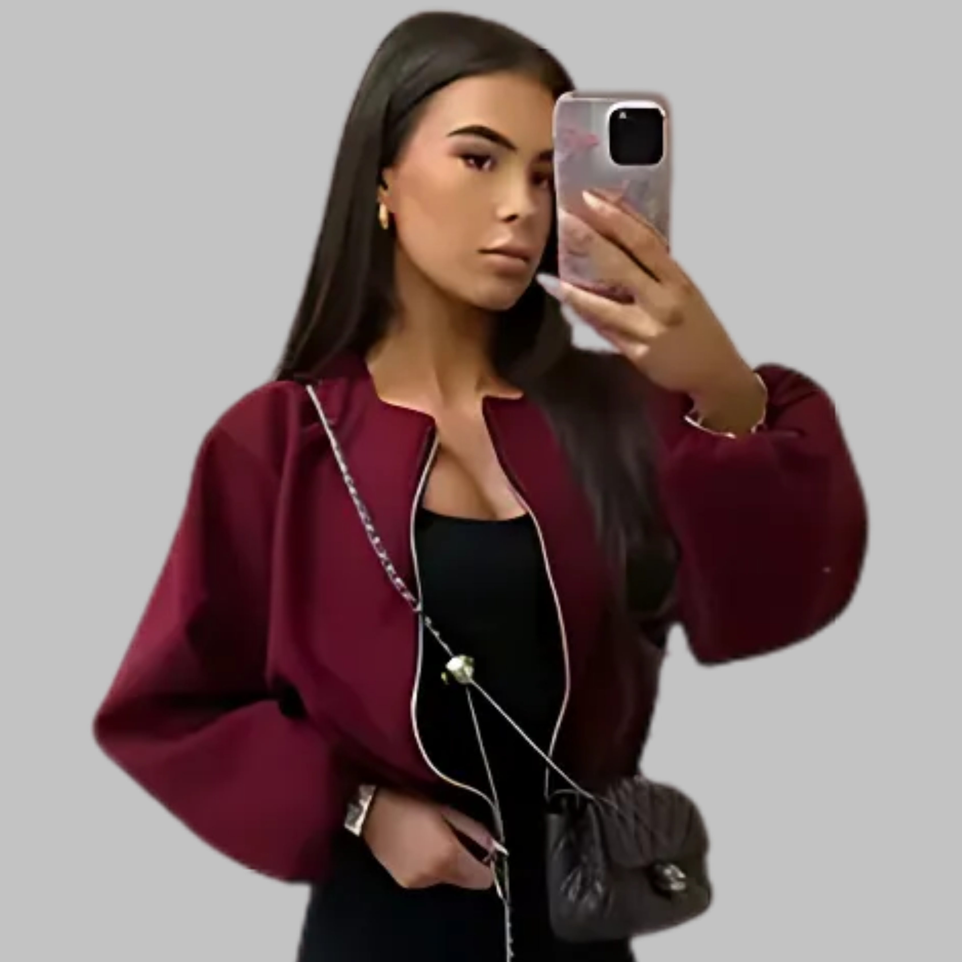 DHANE™ Sleek Long-Sleeve Zip-Front Crop Top Jacket