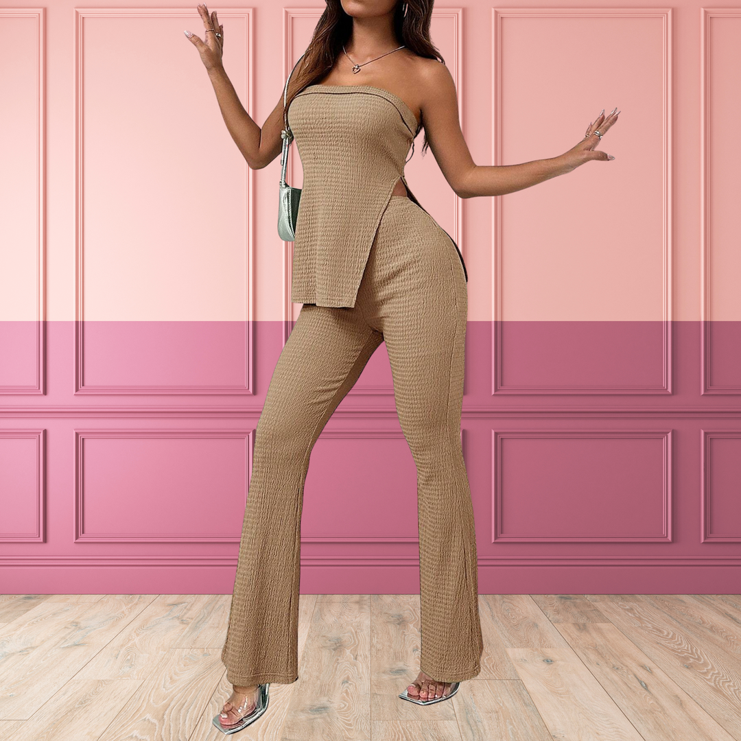 PEACHY™ Elegant Split-Hem Tube Top & High-Waisted Pants Set