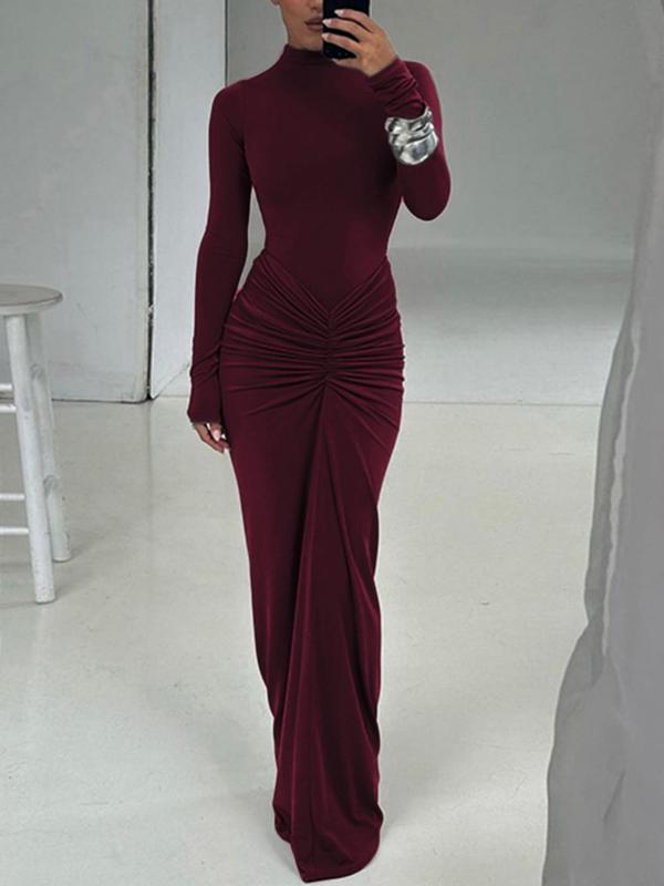 BETTY™ - Elegant Ruched Long-Sleeve Maxi Dress with a Mock Bodycon Silhouette