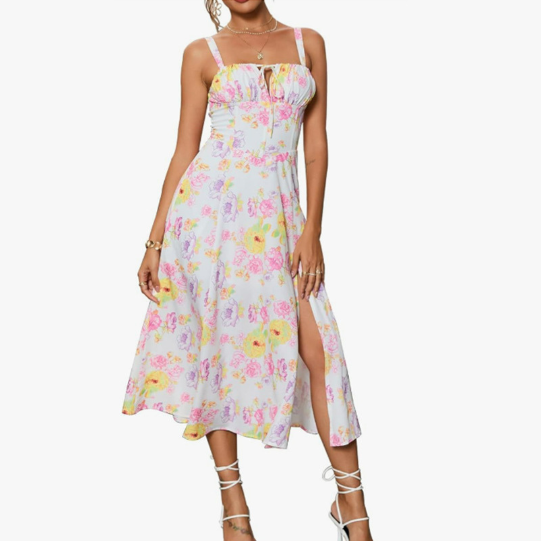 ARIELLOU™ Sophisticated Lace-Up Square-Neck Midi Dress