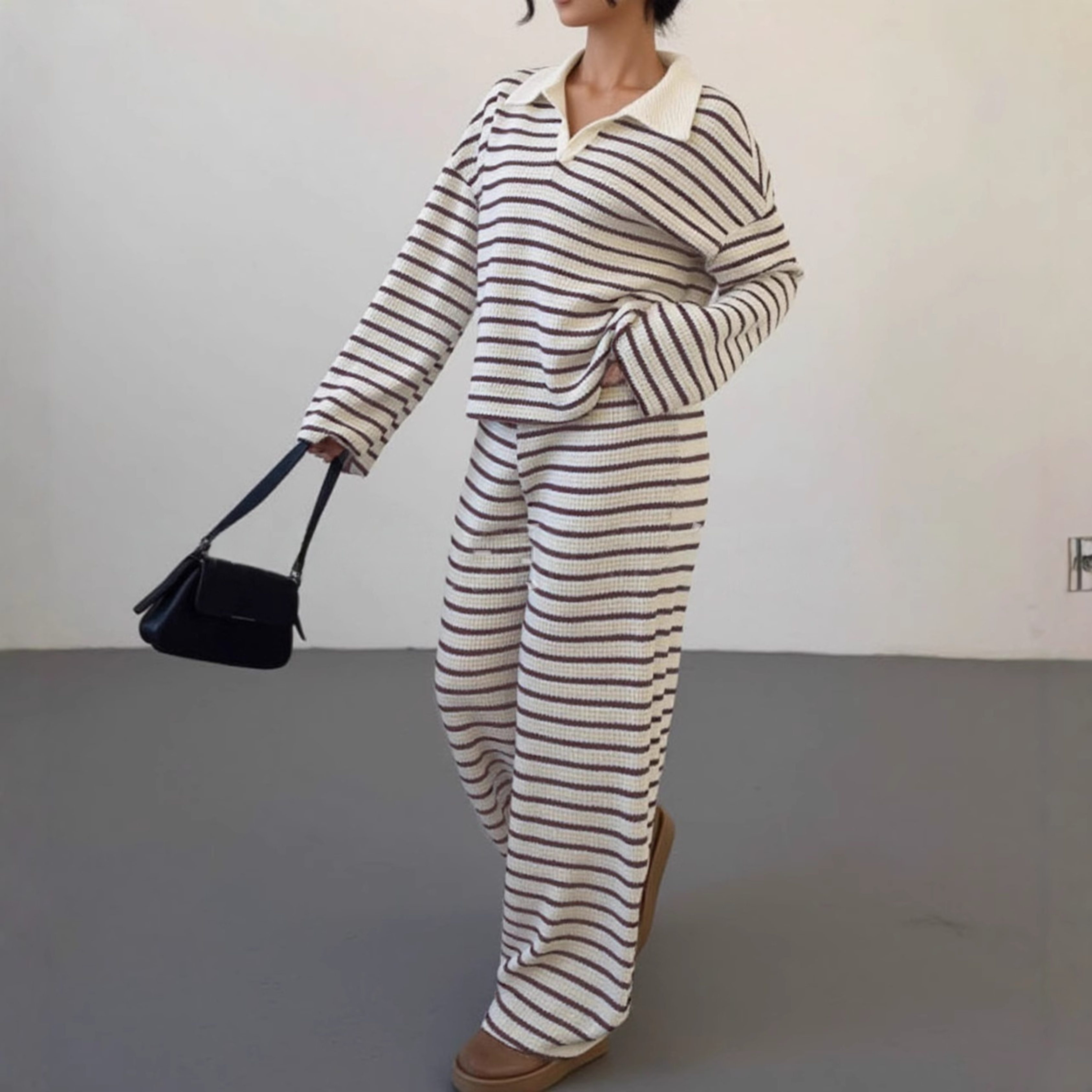 SALI™ Casual Striped V-Neck Long-Sleeve Top & Pants Set