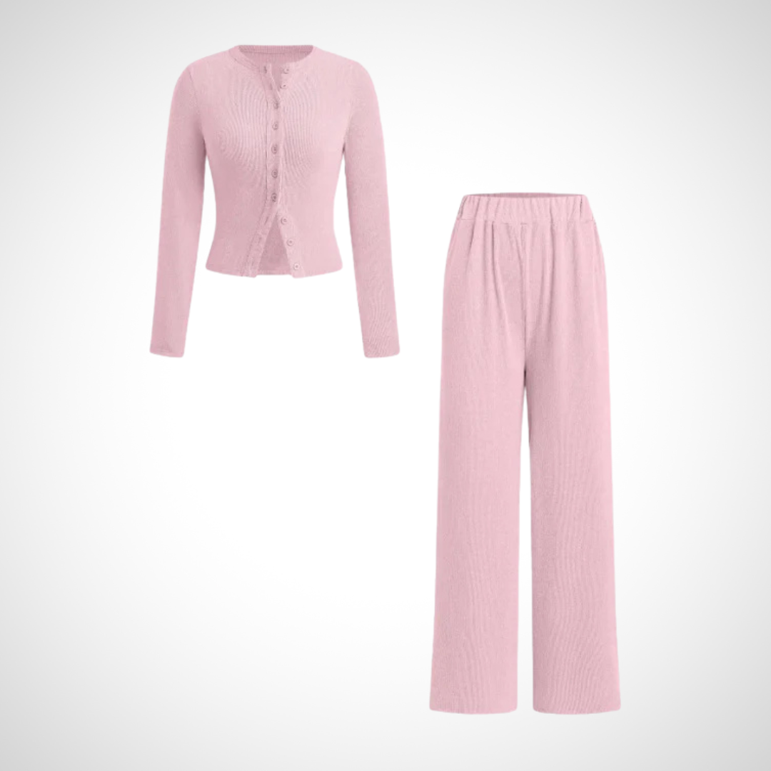 COLY™ Cozy Button-Front Long-Sleeve Top and Matching Pants Set