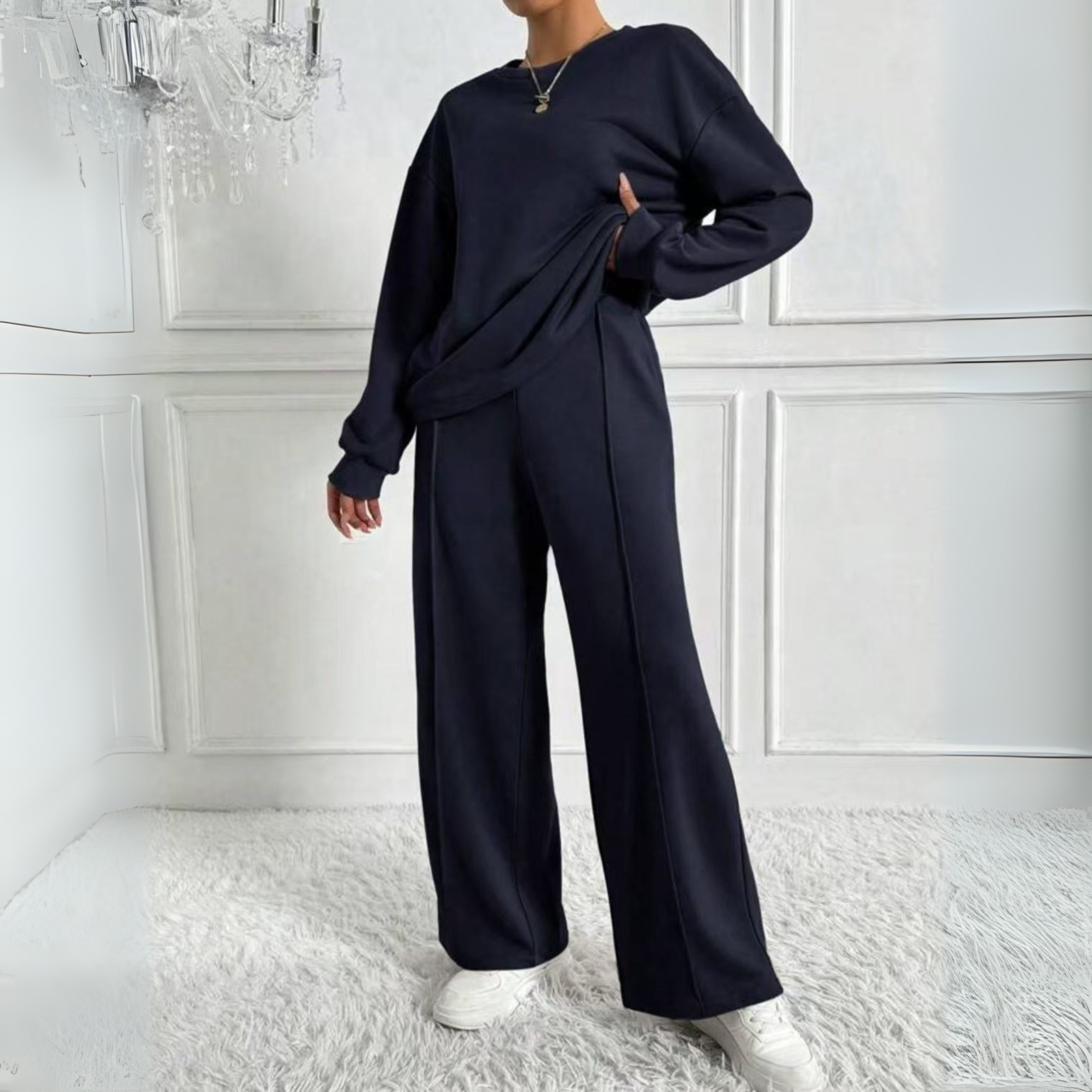 TINIDOR™ Cozy Casual Long-Sleeve Sweatshirt & High-Waisted Pants Set