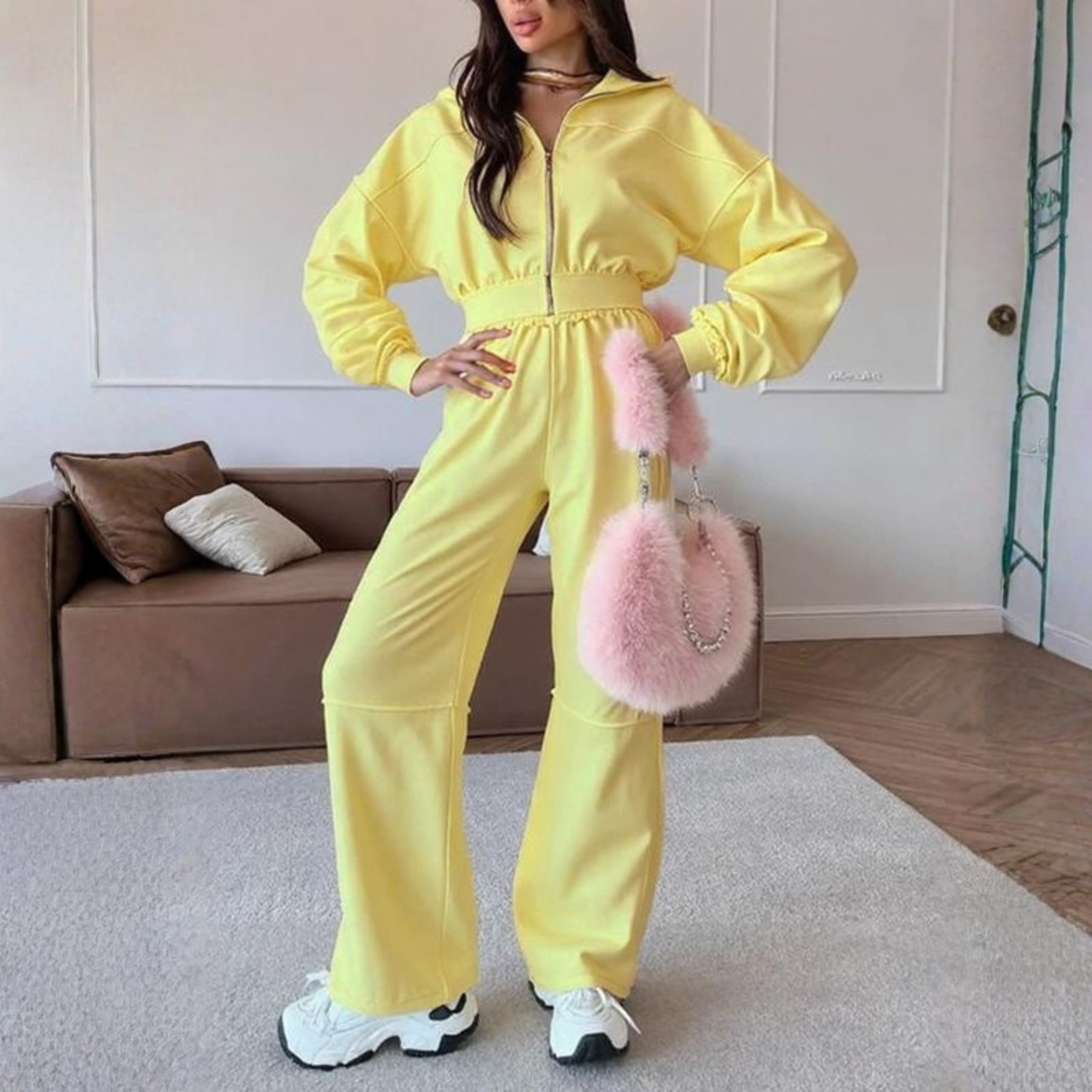 DARA™ Cozy Zip-Up Hoodie and Elastic-Waist Pants Set