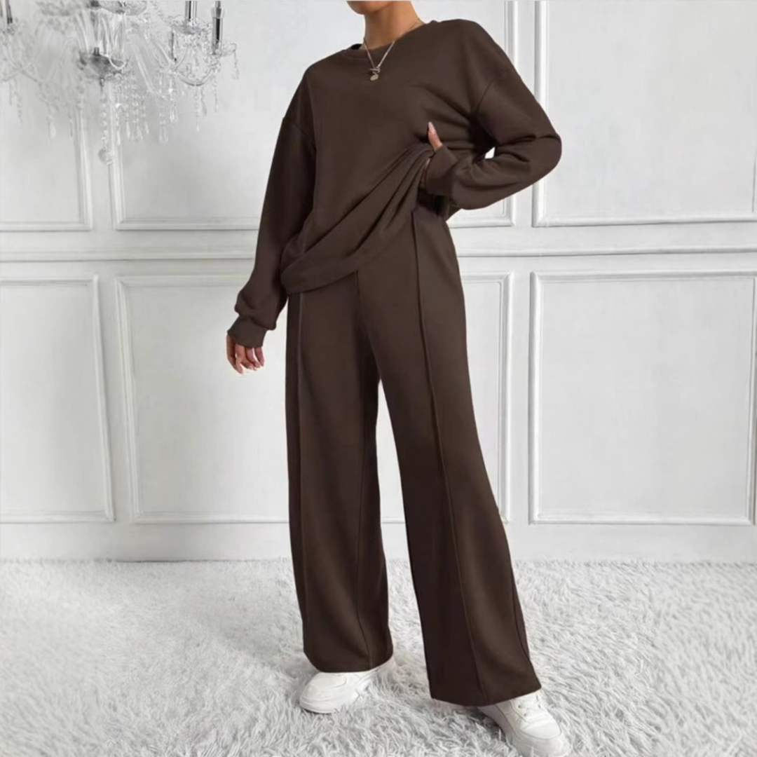 AMBRA™ Casual Luxe: Long-Sleeve Sweatshirt & High-Waisted Pants Set