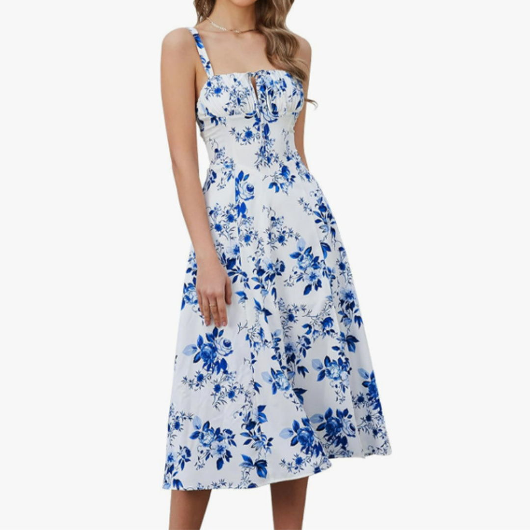 ARIELLOU™ Sophisticated Lace-Up Square-Neck Midi Dress