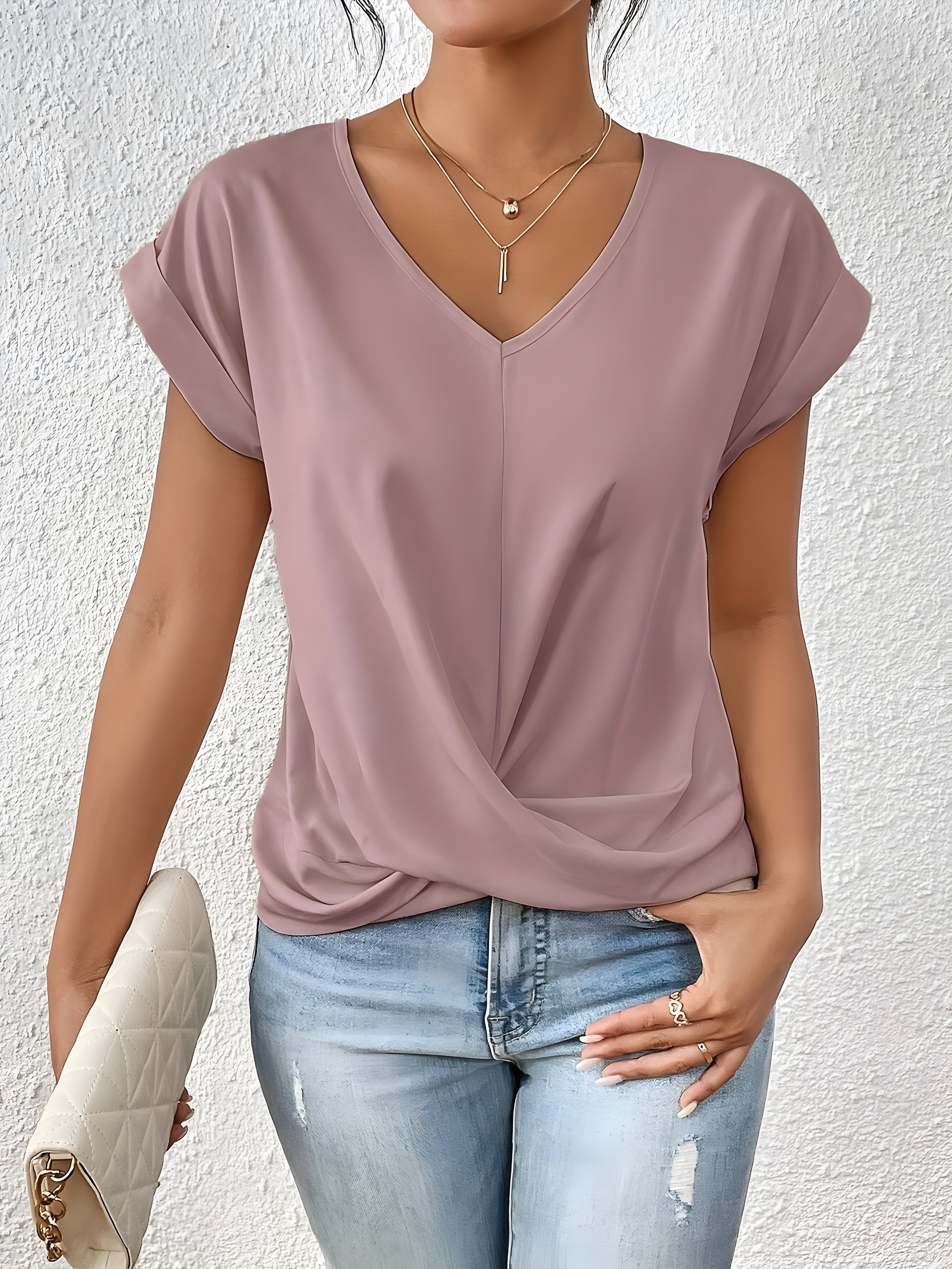 MEIKA™ Classic Twist-Detail V-Neck Top