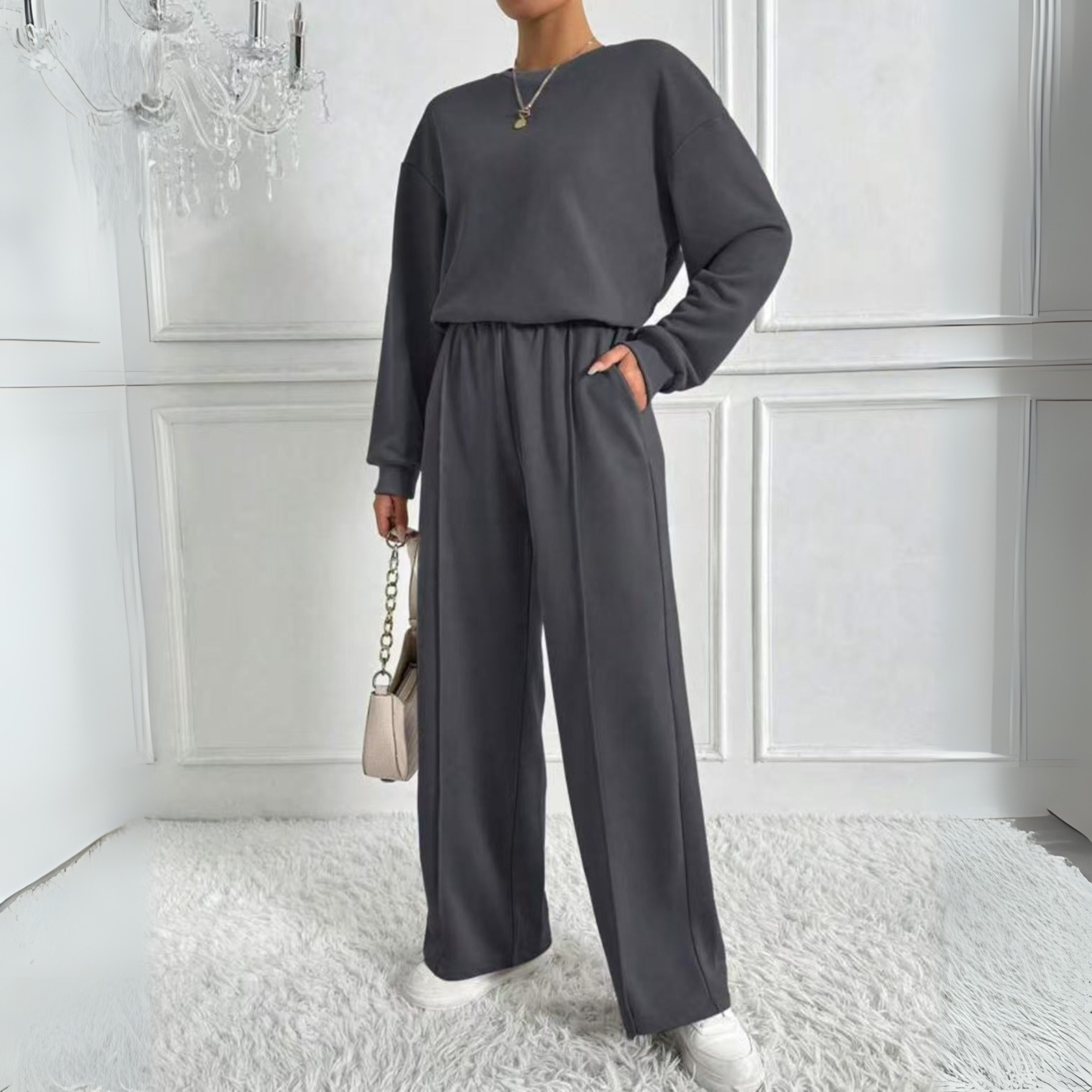 TINIDOR™ Cozy Casual Long-Sleeve Sweatshirt & High-Waisted Pants Set