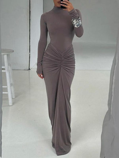 BETTY™ - Elegant Ruched Long-Sleeve Maxi Dress with a Mock Bodycon Silhouette