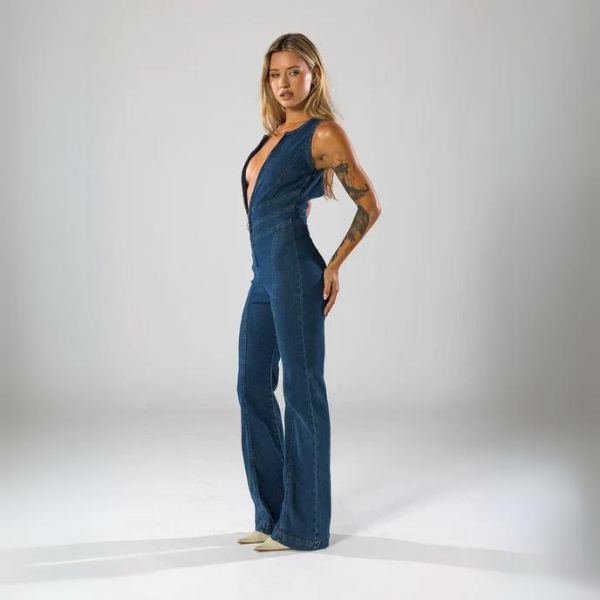 ARIA™ Flare-Cut Denim Jumpsuit – Effortless Retro-Chic, Figure-Flattering Fit