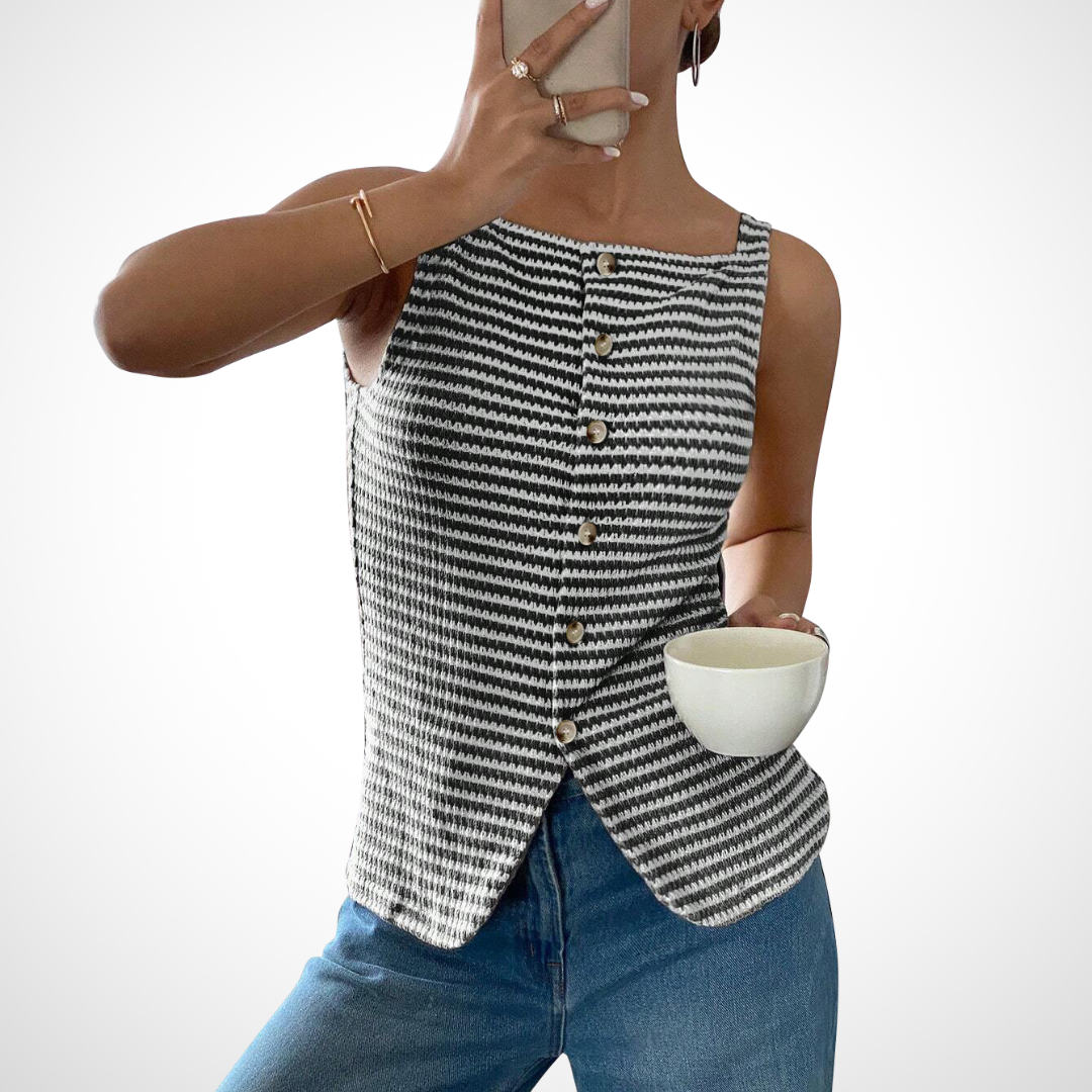 QUANDA™ Chic Button-Front Sleeveless Tank Top