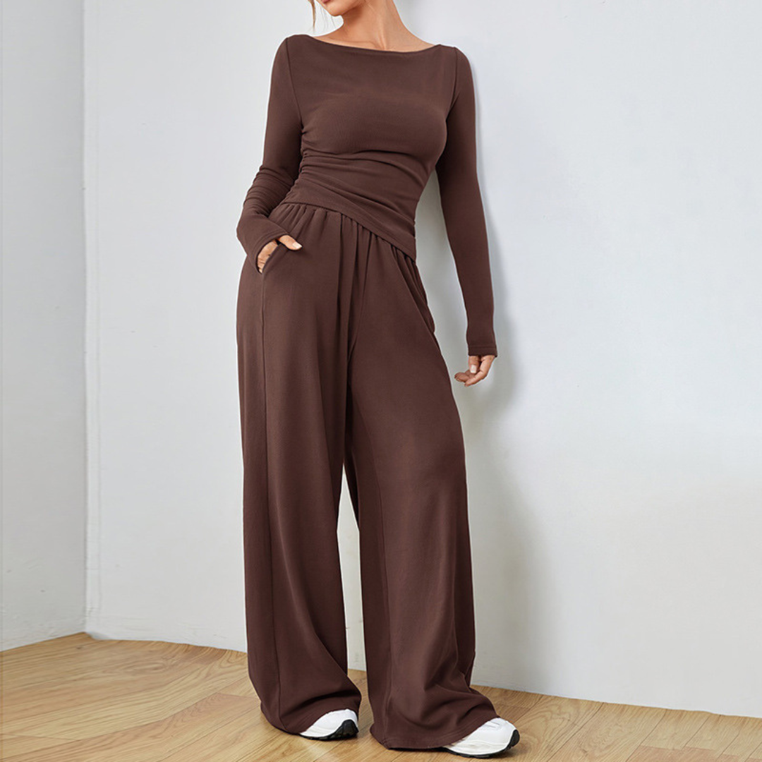 DANTARA™ Effortless Casual: Long-Sleeve Top & Wide-Leg Pants Set