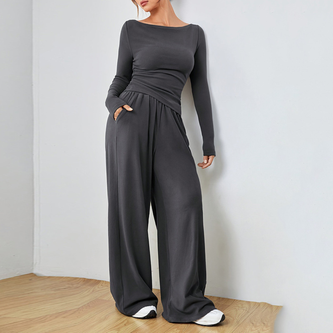 DANTARA™ Effortless Casual: Long-Sleeve Top & Wide-Leg Pants Set