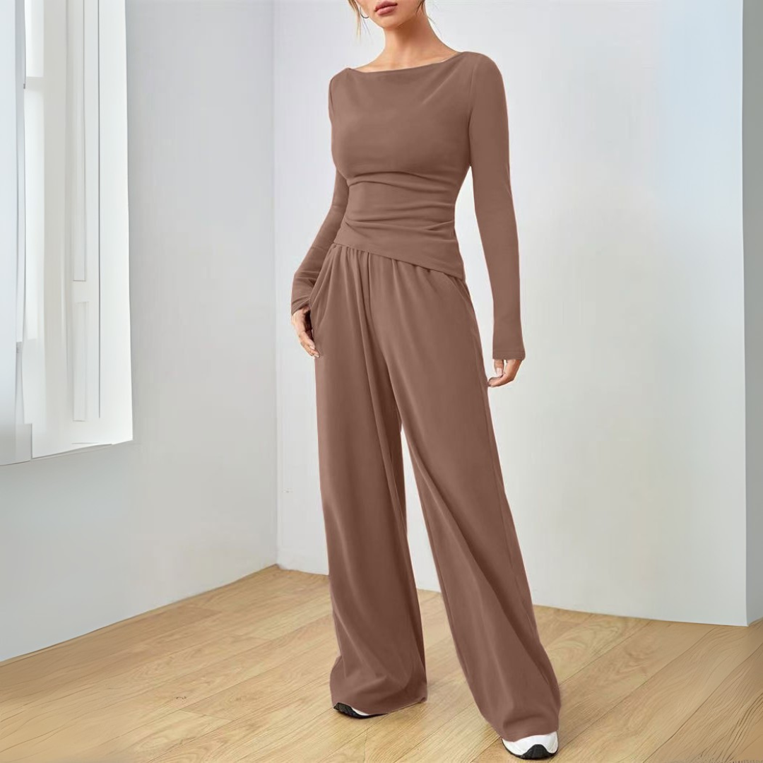 DANTARA™ Effortless Casual: Long-Sleeve Top & Wide-Leg Pants Set